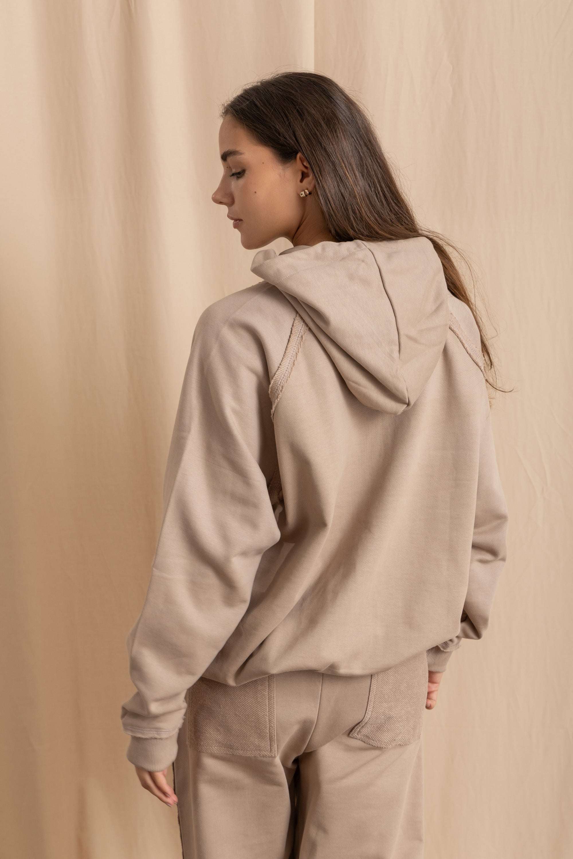 Unisex Beige Distressed Hoodie Unisex Beige Distressed Hoodie