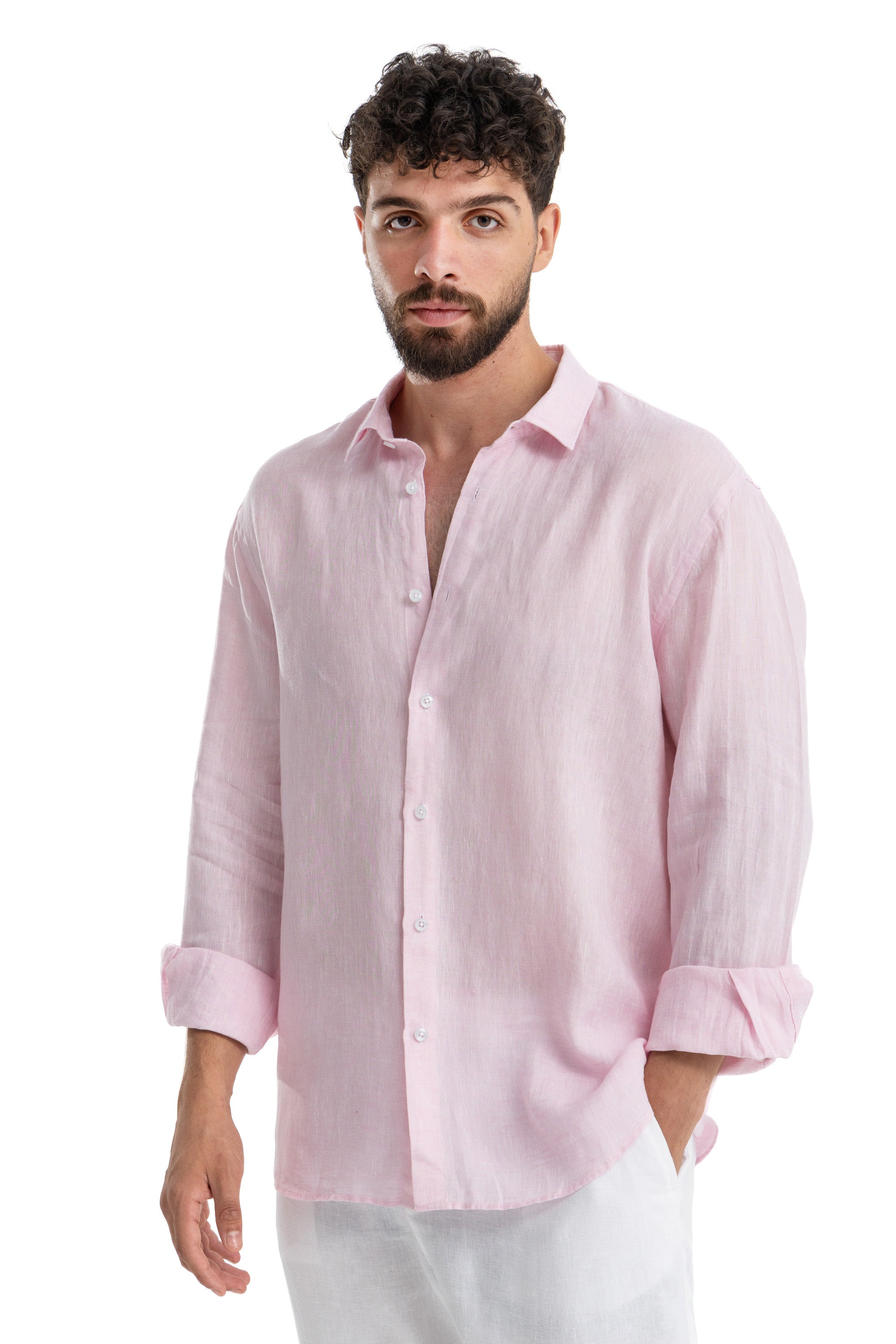 Men's Pink Linen Shirt