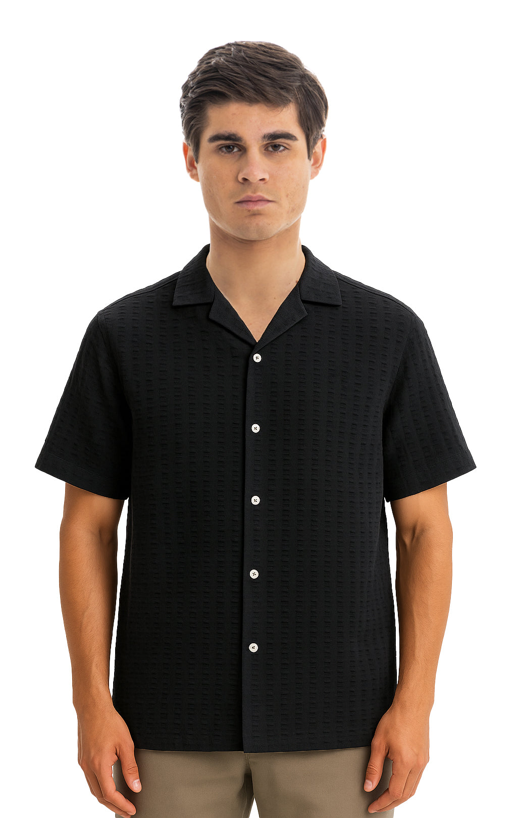 Black Seersucker Cuban Shirt