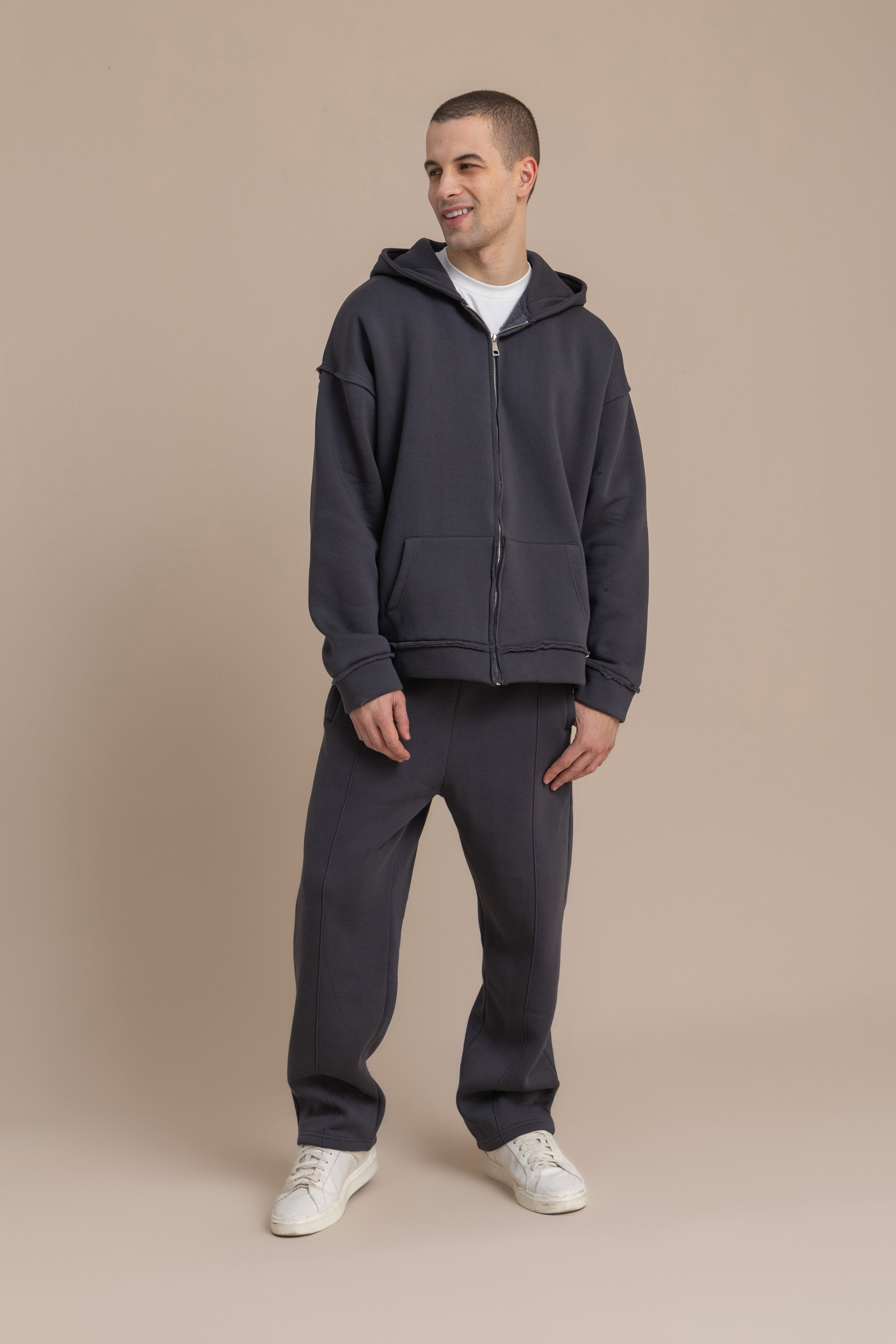 Charcoal Zip Up Distressed Hoodie Charcoal Zip Up Distressed Hoodie
