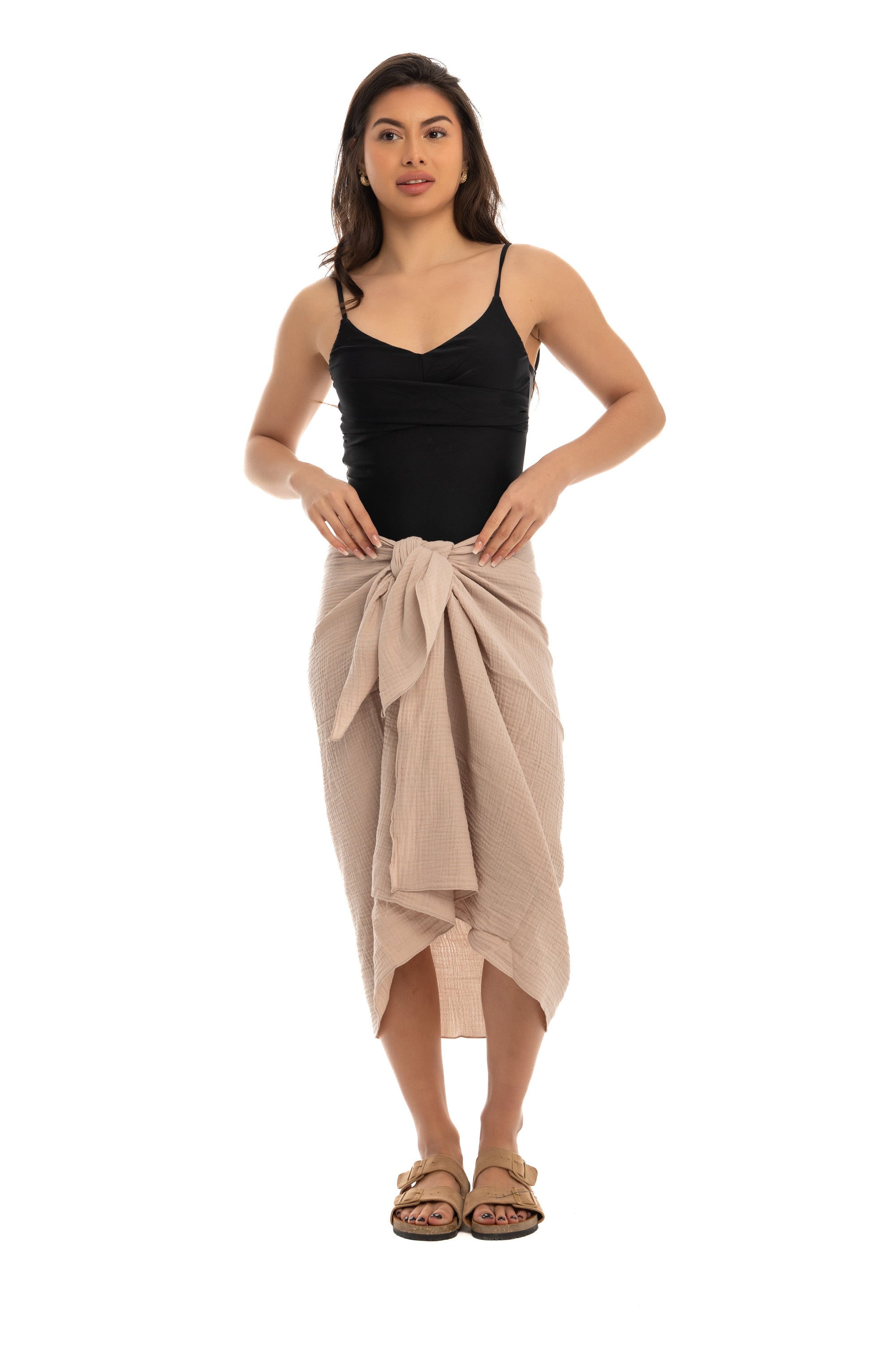 Beige Cotton Crinkle Sarong Wrap