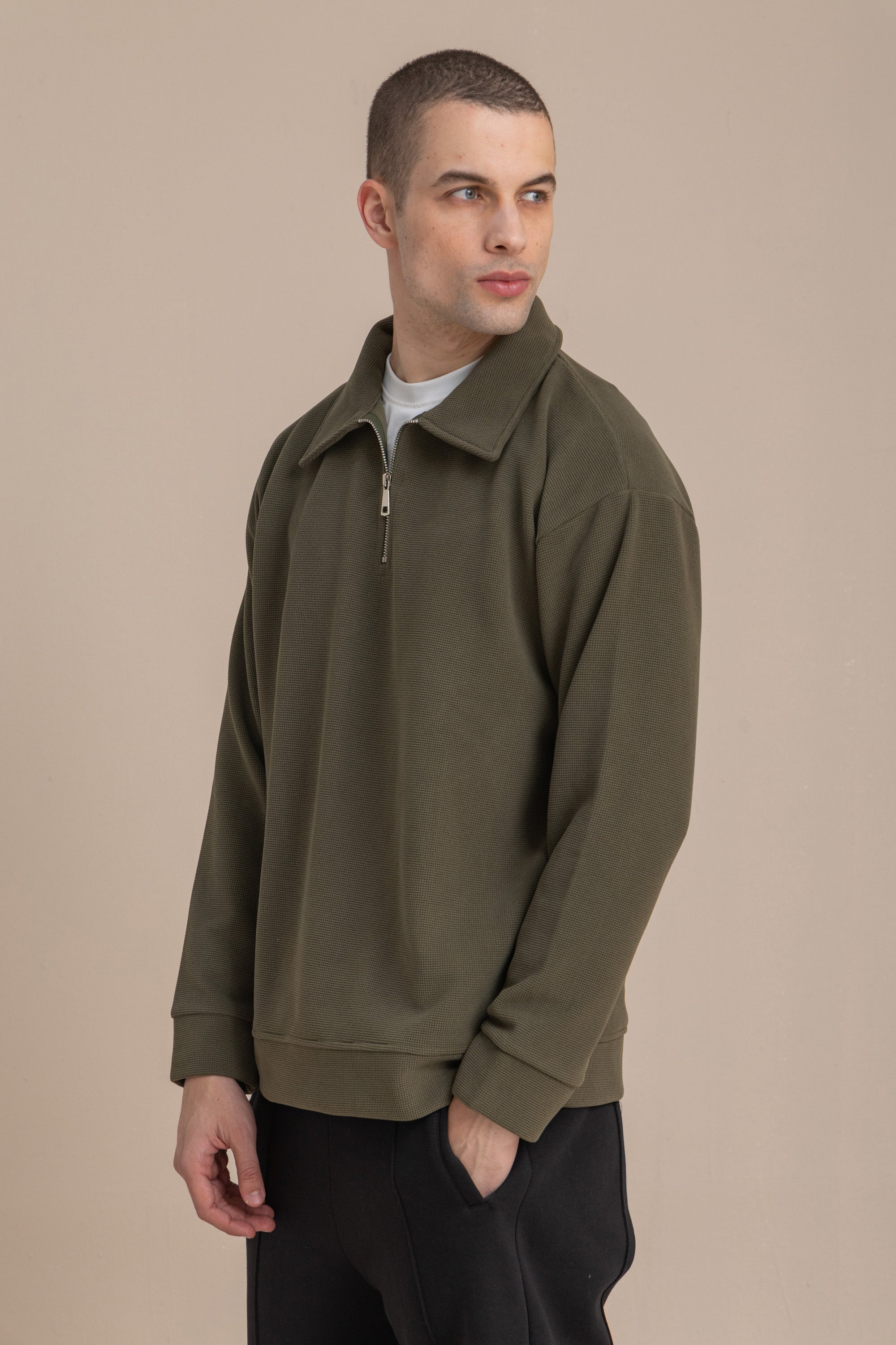 Olive Textured Quarter Zipper Olive Textured Quarter Zipper