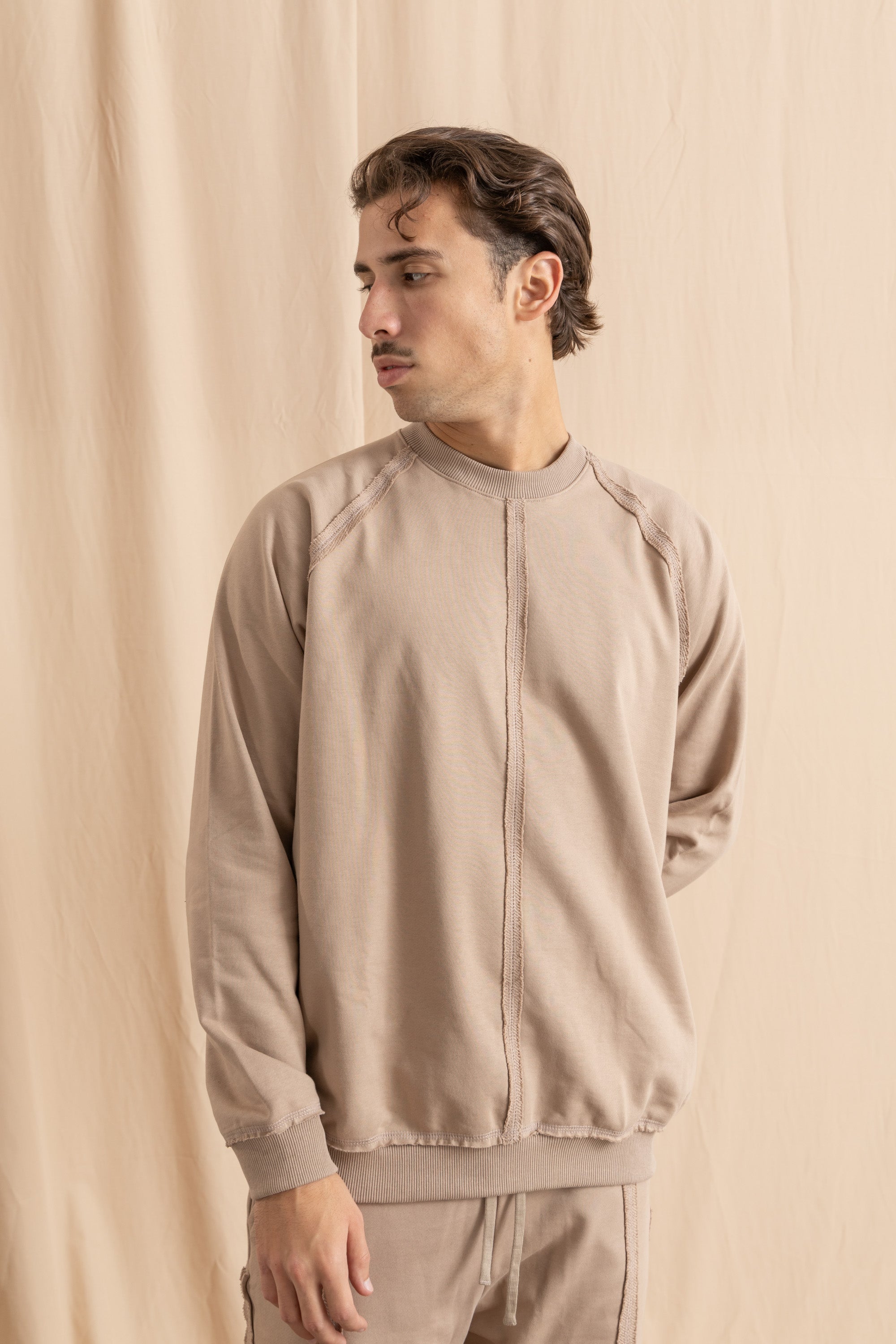 Unisex Beige Distressed Sweatshirt
