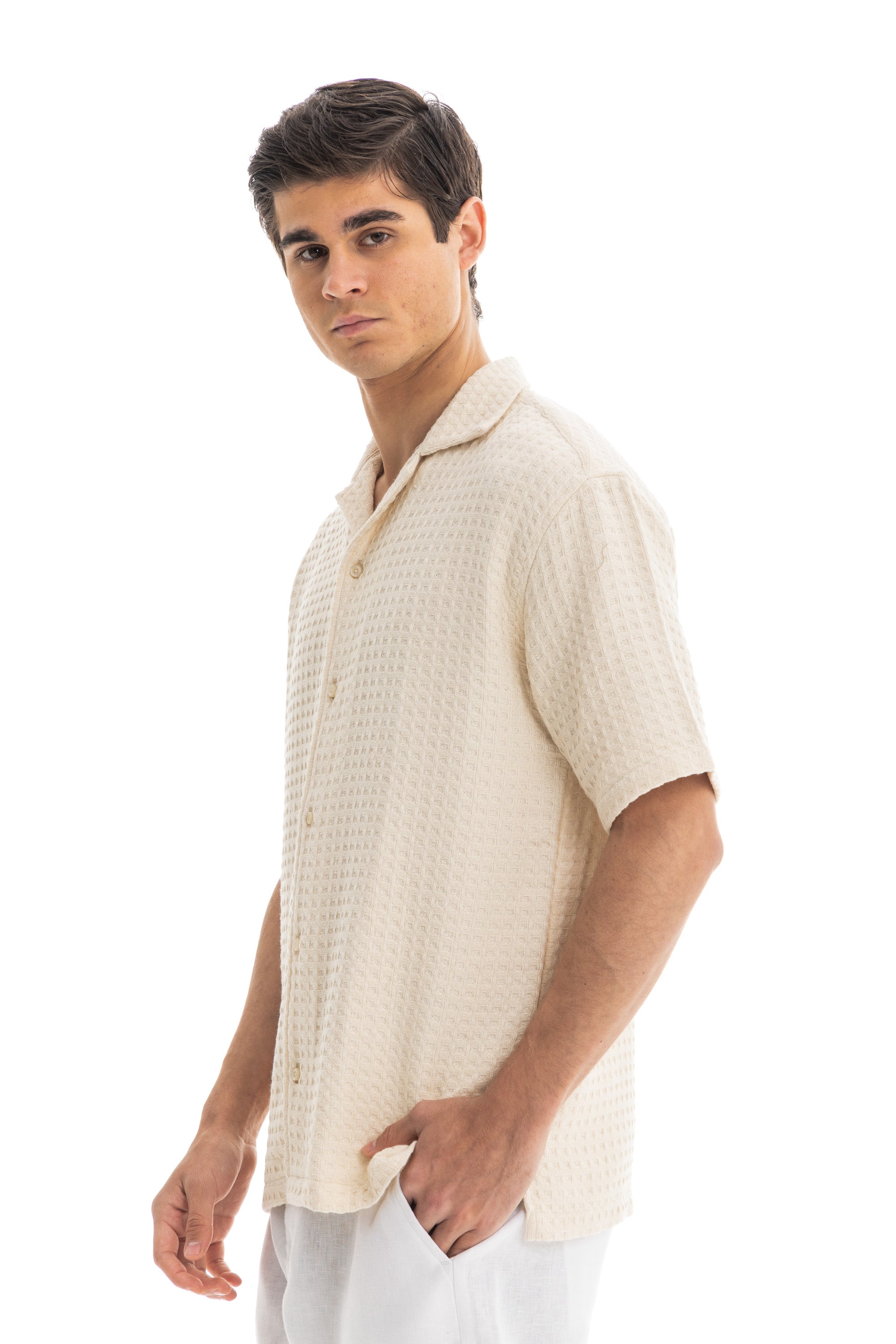 Off-White Honey-Comb Cuban Shirt Off-White Honey-Comb Cuban Shirt