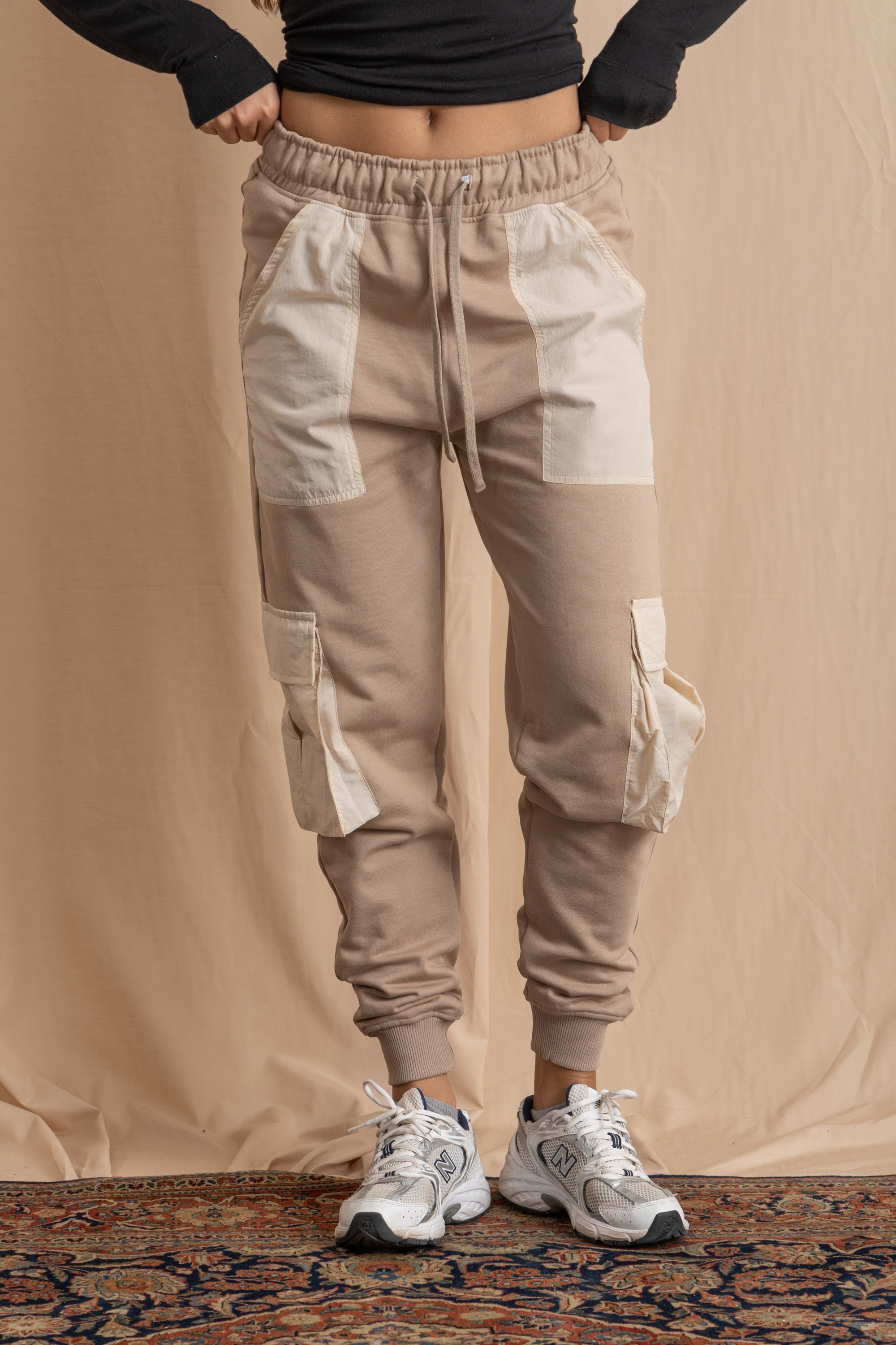 Unisex Beige Cargo Sweatpants
