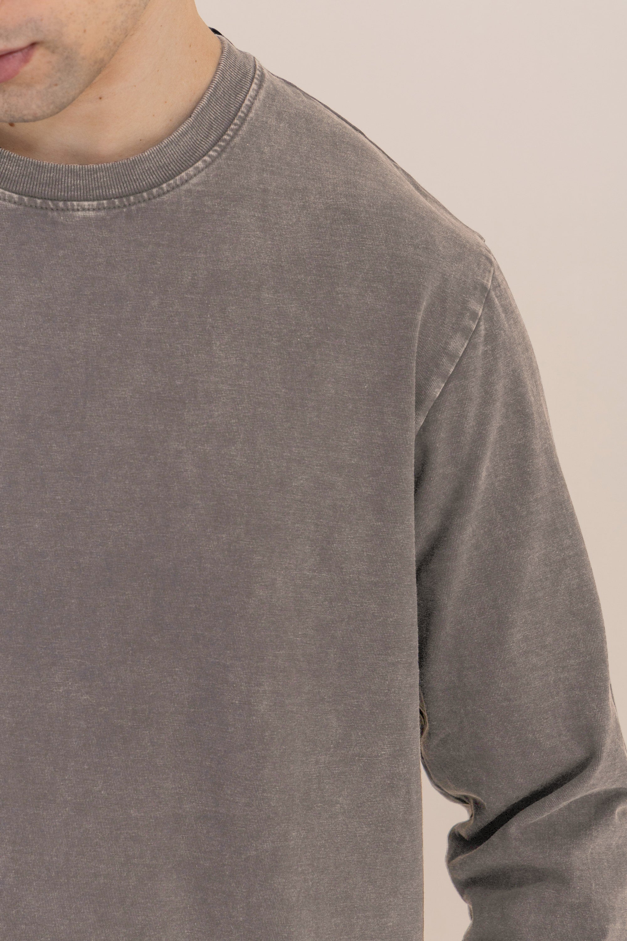 Grey Acid Wash Long Sleeve T-Shirt