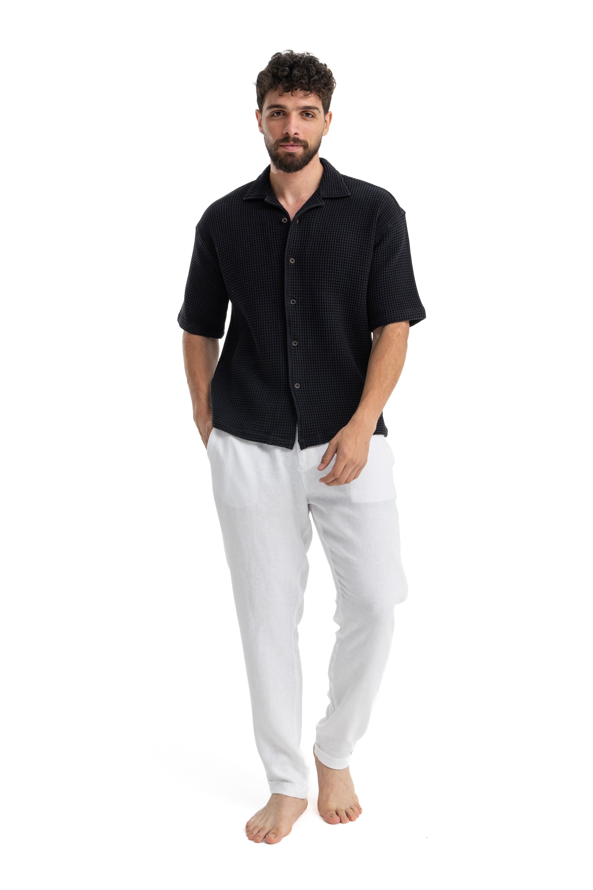 Black Waffle Texture Shirt Black Waffle Texture Shirt