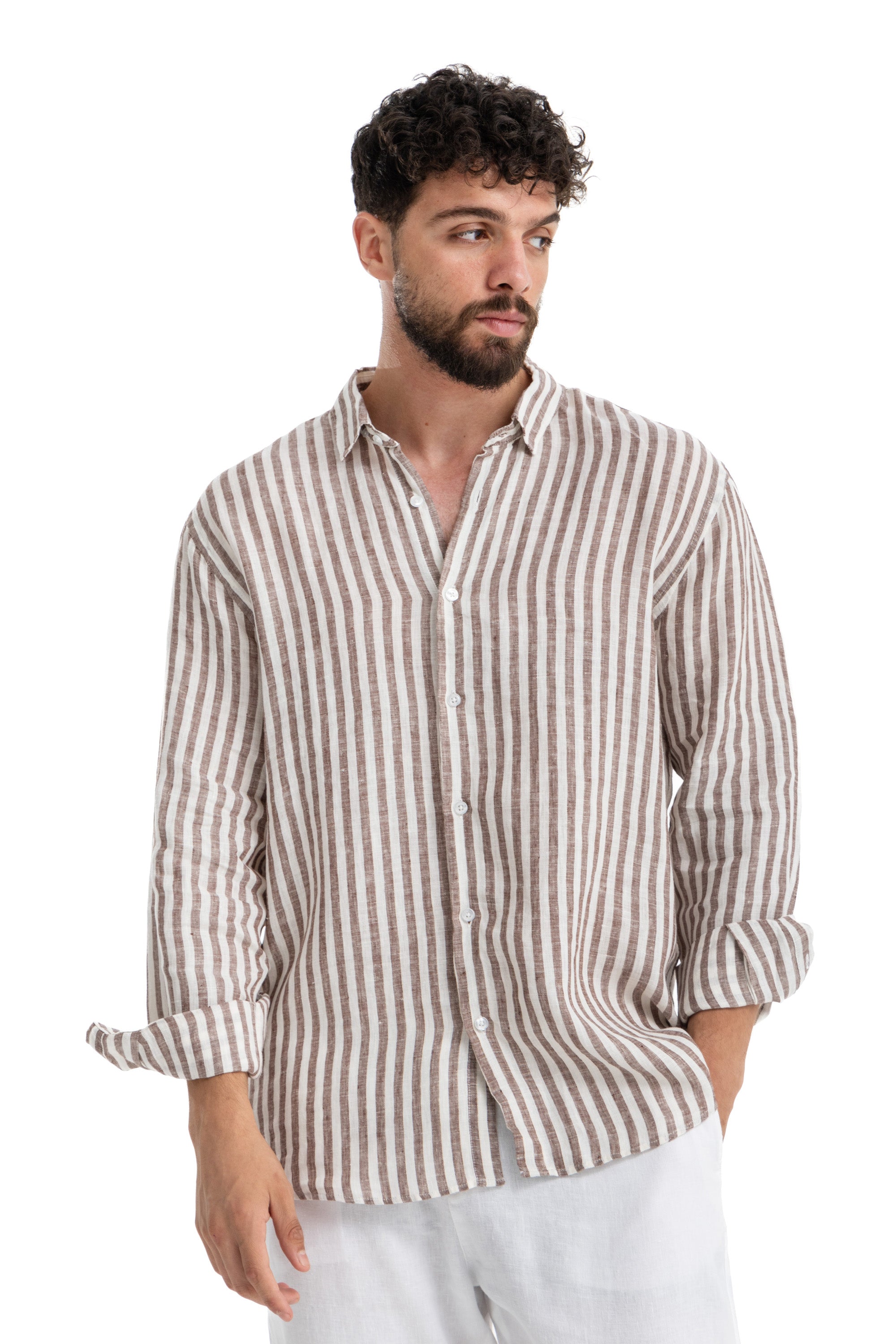 Brown Striped Linen Shirt