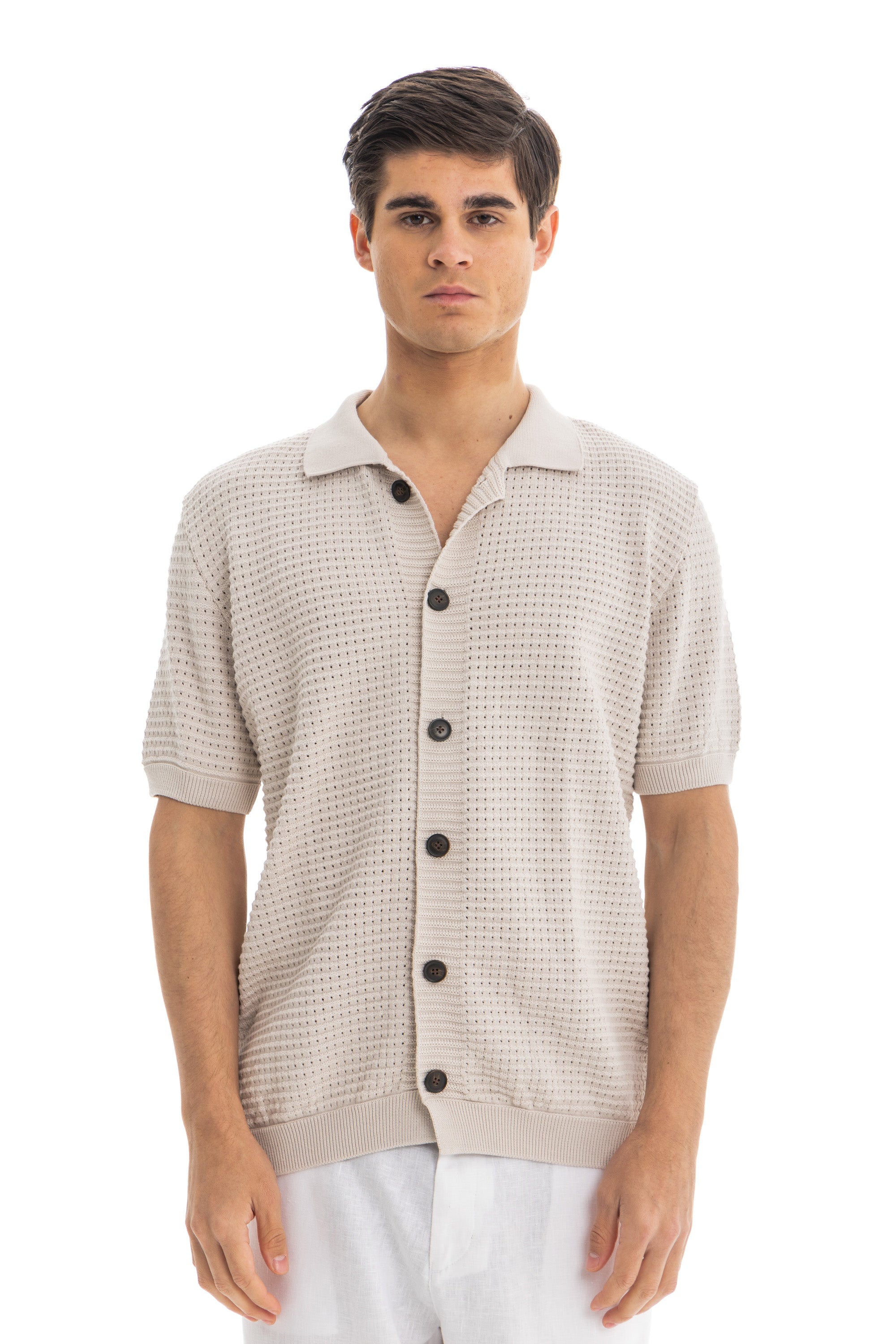 Beige Short Sleeve Knitted Shirt Beige Short Sleeve Knitted Shirt