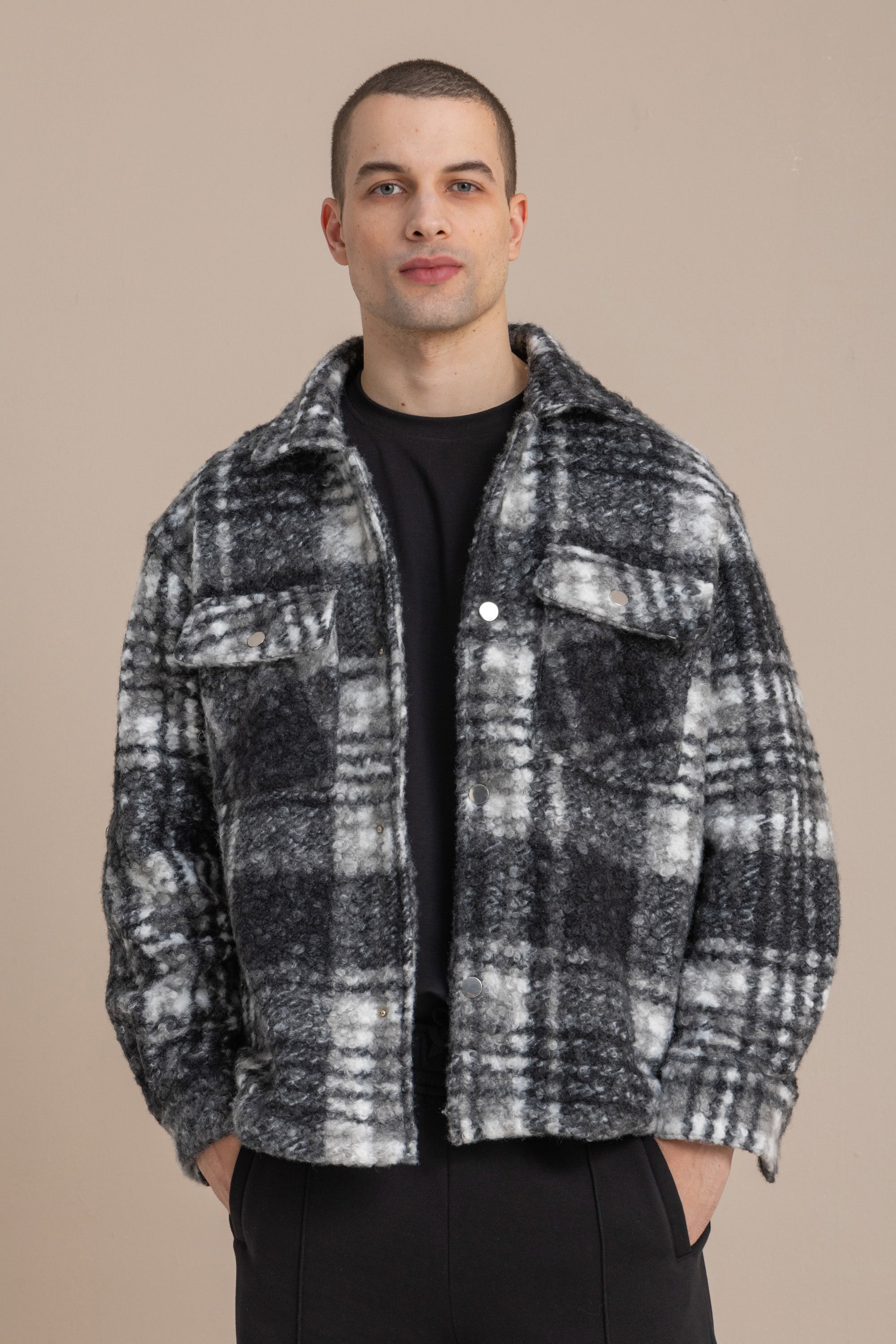 Black Plaid Sherpa Jacket