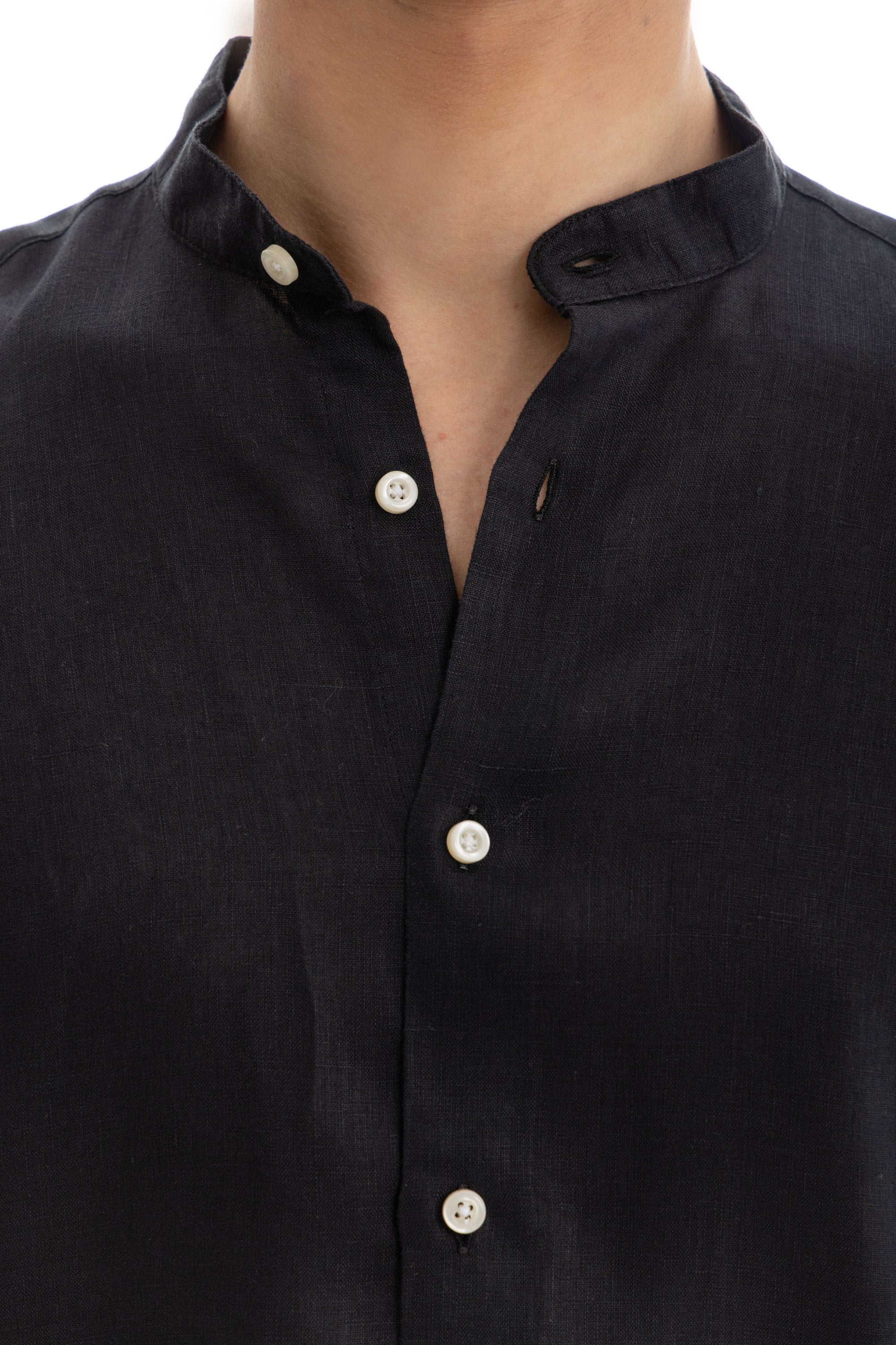 Black Semi Collar Linen Shirt