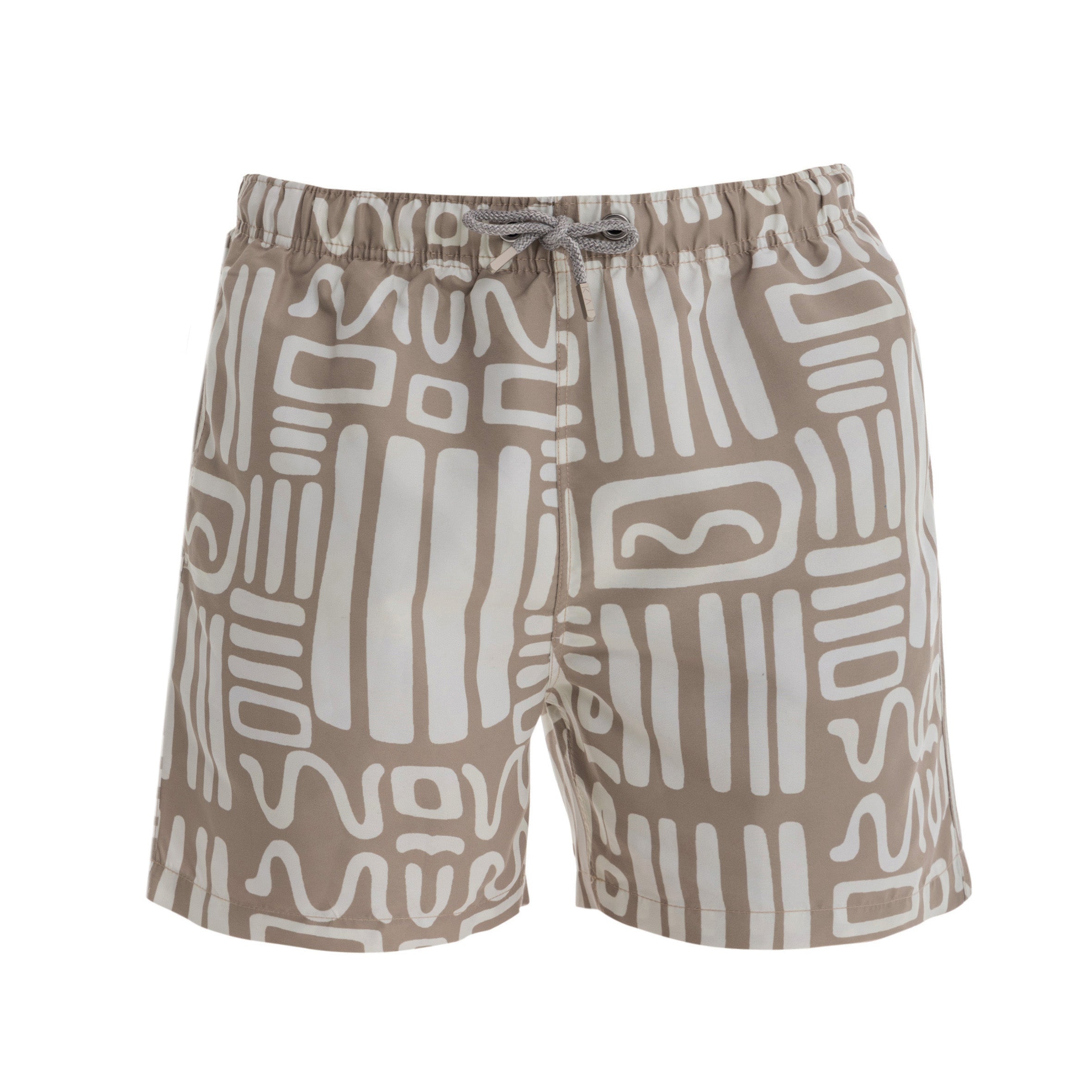 Beige Abstract Swim Shorts