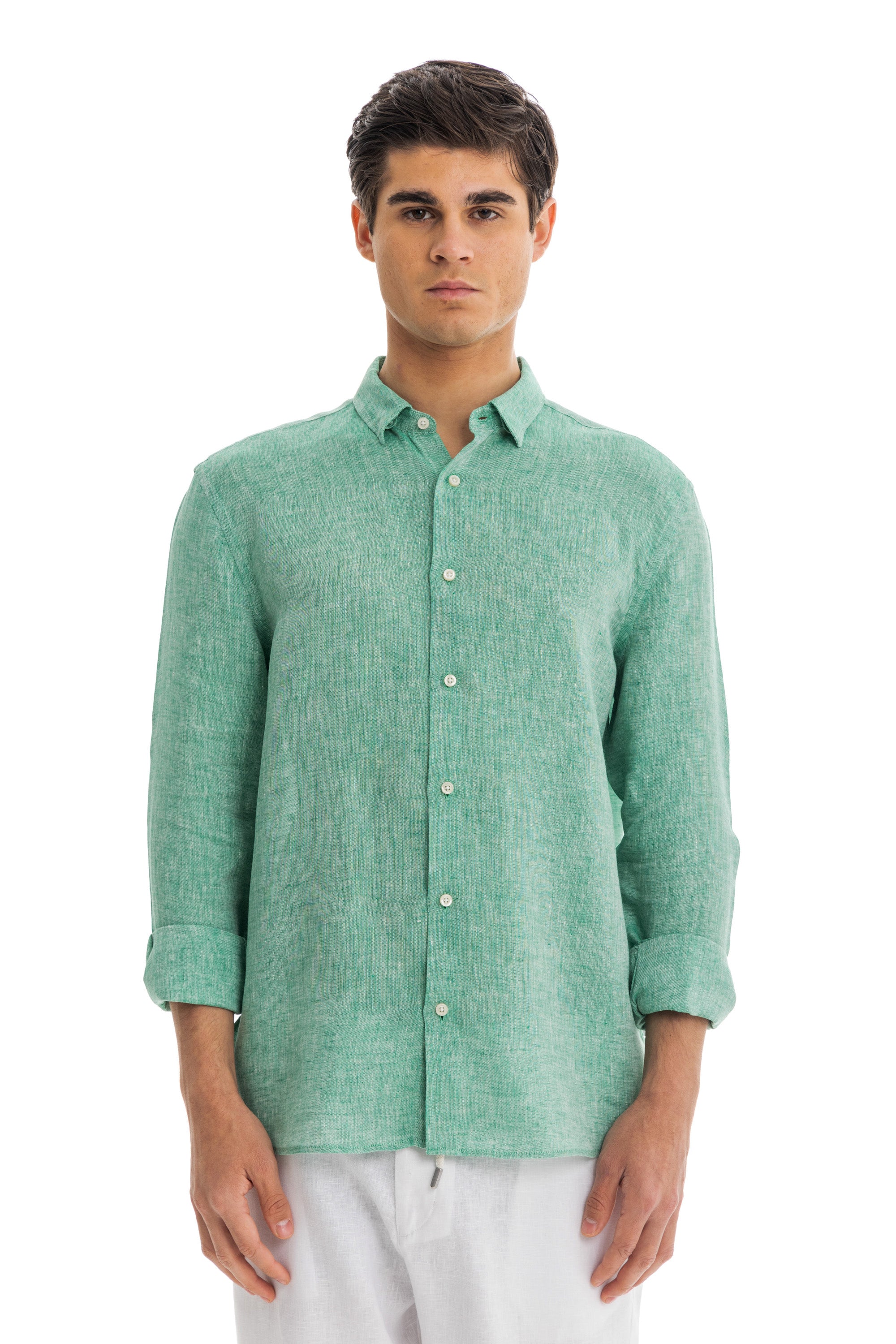 Men's Green Melange Linen Shirt