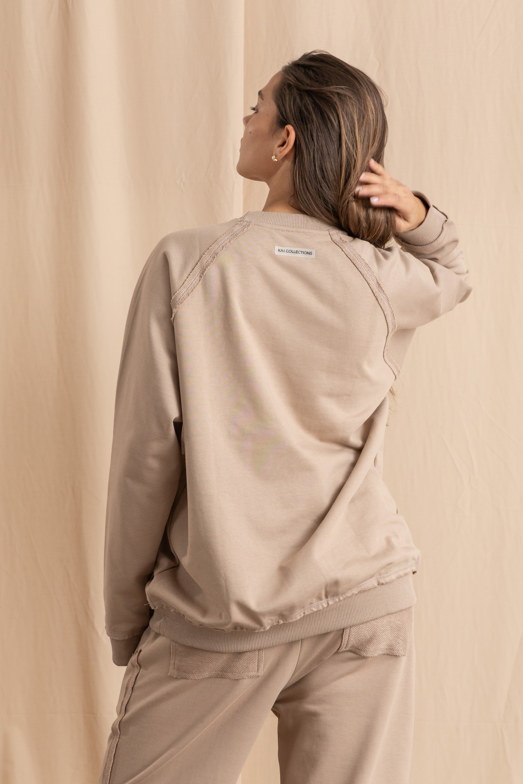 Unisex Beige Distressed Sweatshirt Unisex Beige Distressed Sweatshirt