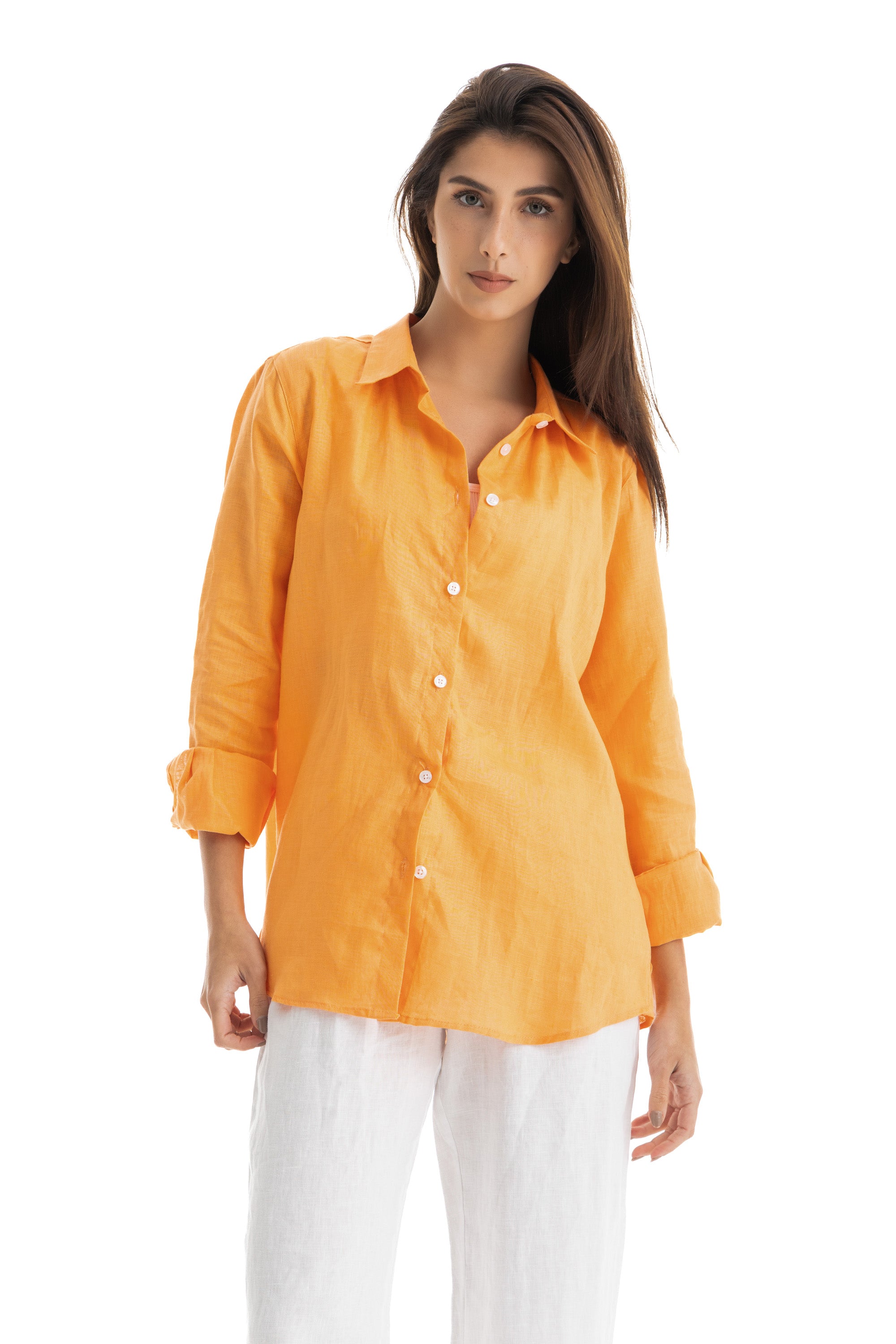 Womens Orange Linen Shirt