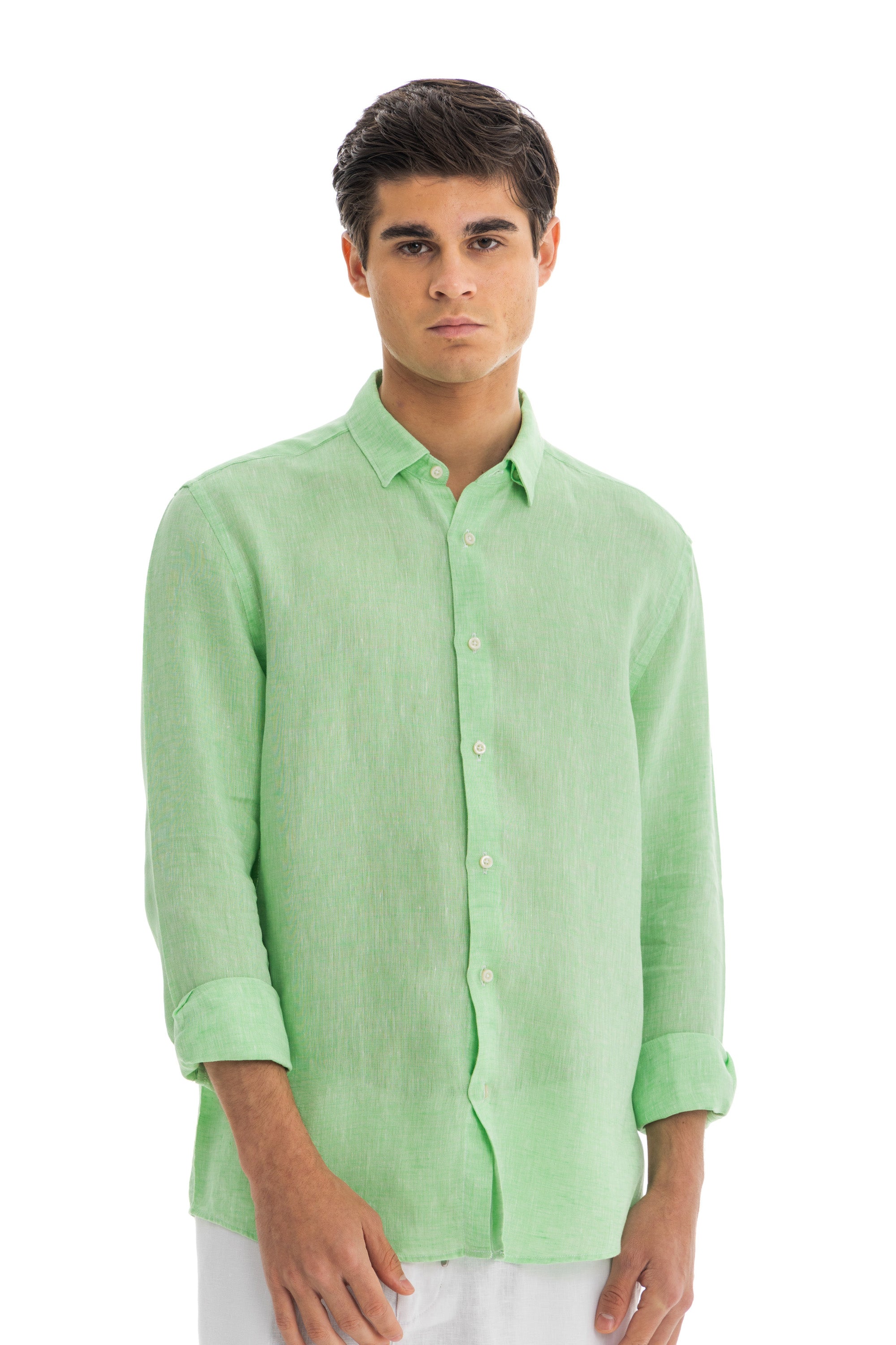 Men's Apple Green Linen Shirt