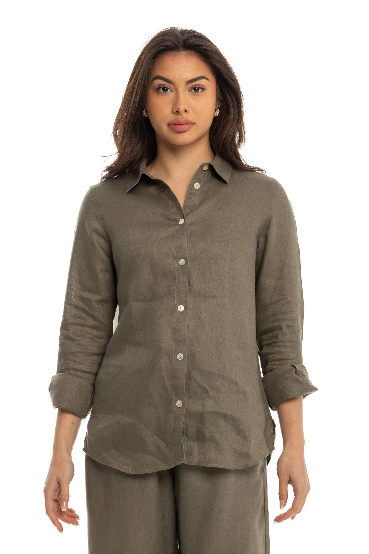 Women's Olive Linen Shirt