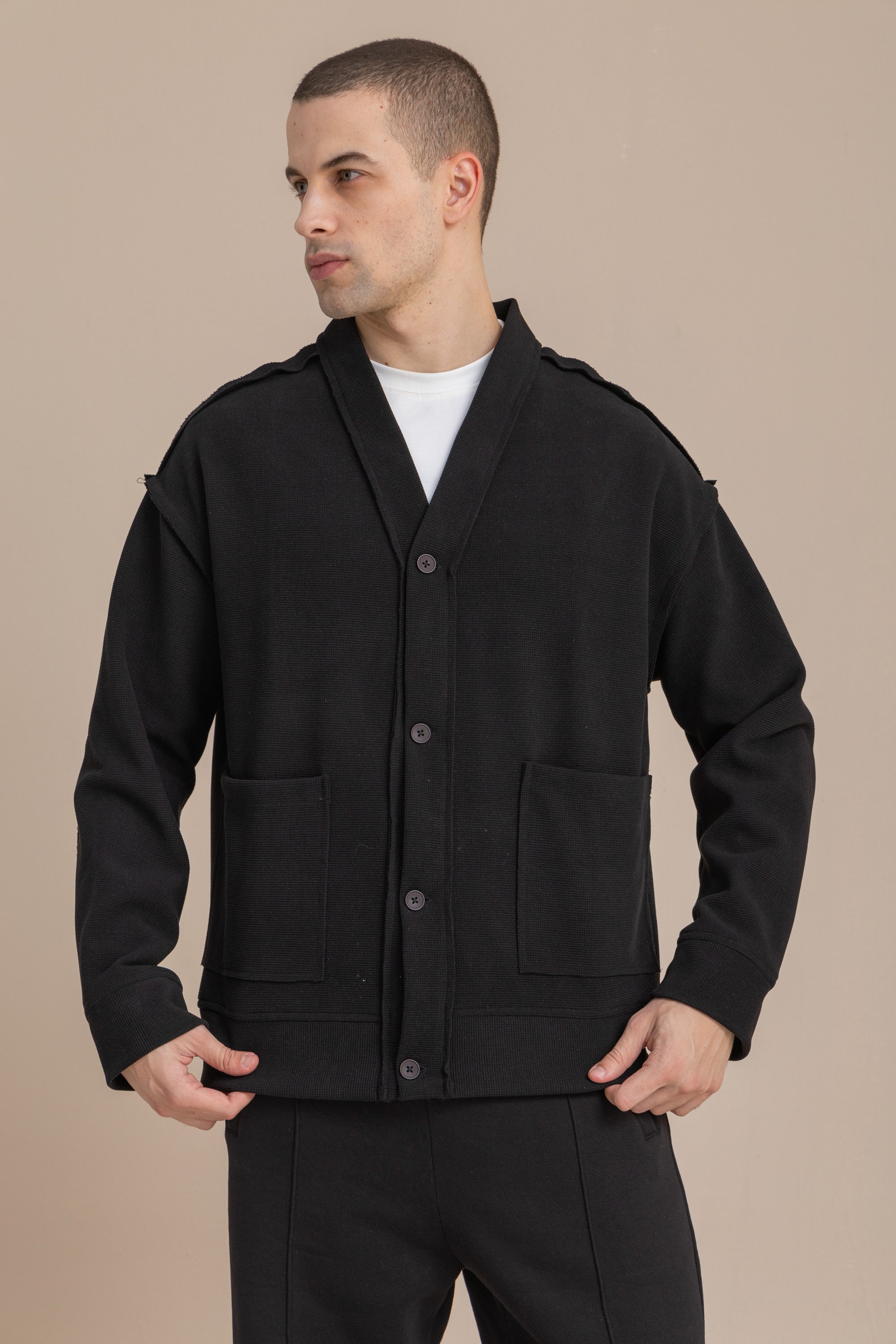 Black Textured Cardigan