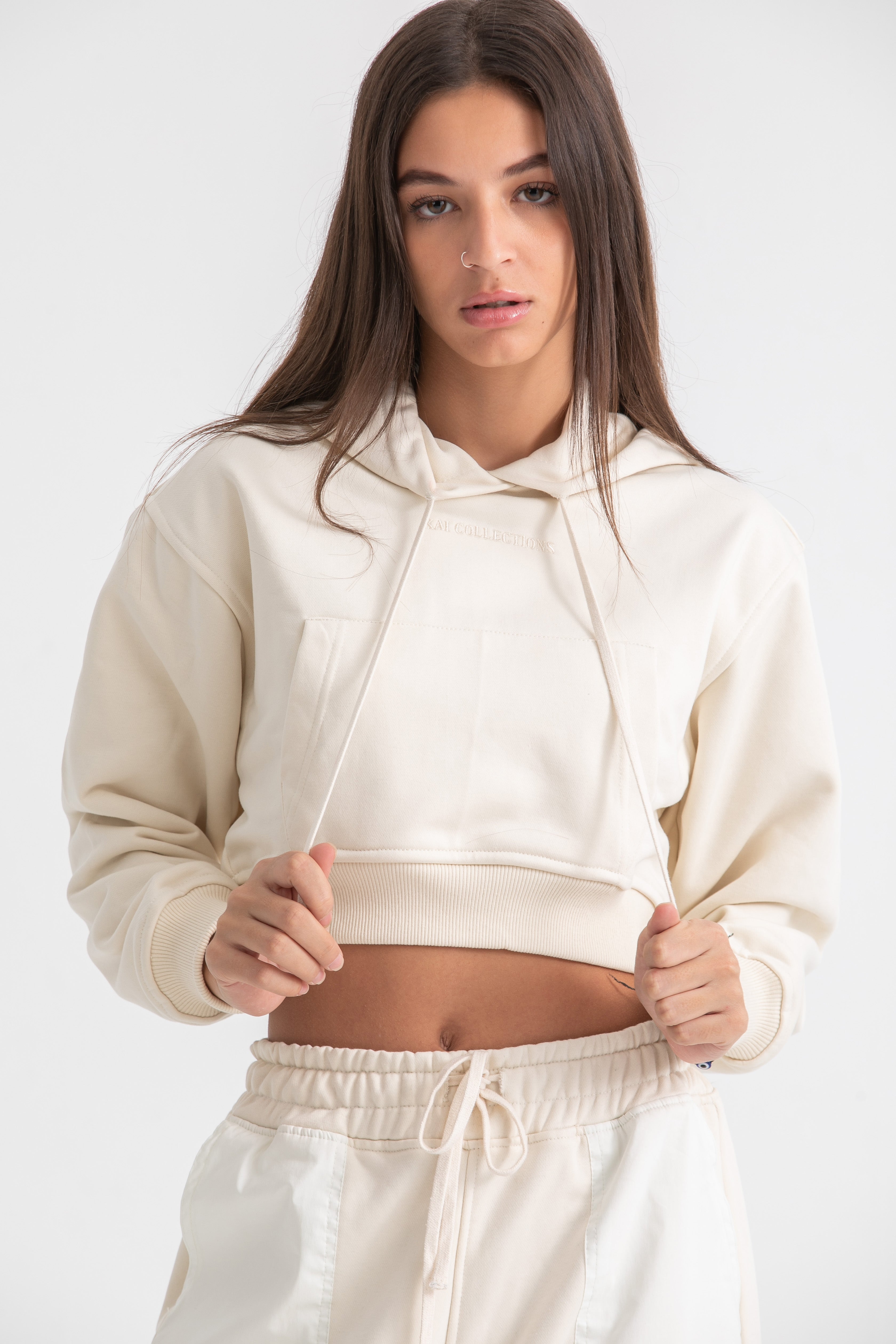 Ivory Cropped Hoodie