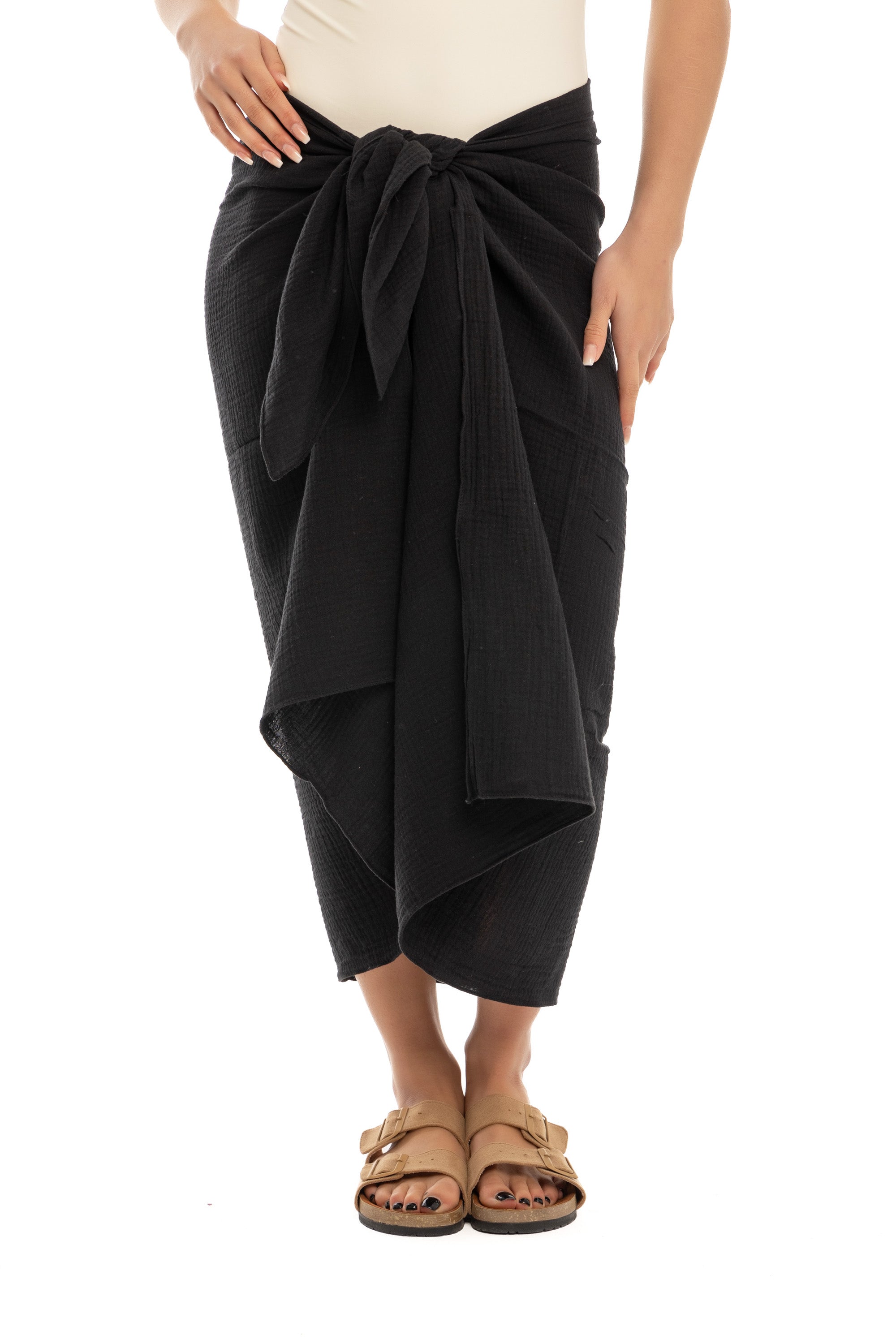 Black Cotton Crinkle Sarong Wrap Black Cotton Crinkle Sarong Wrap
