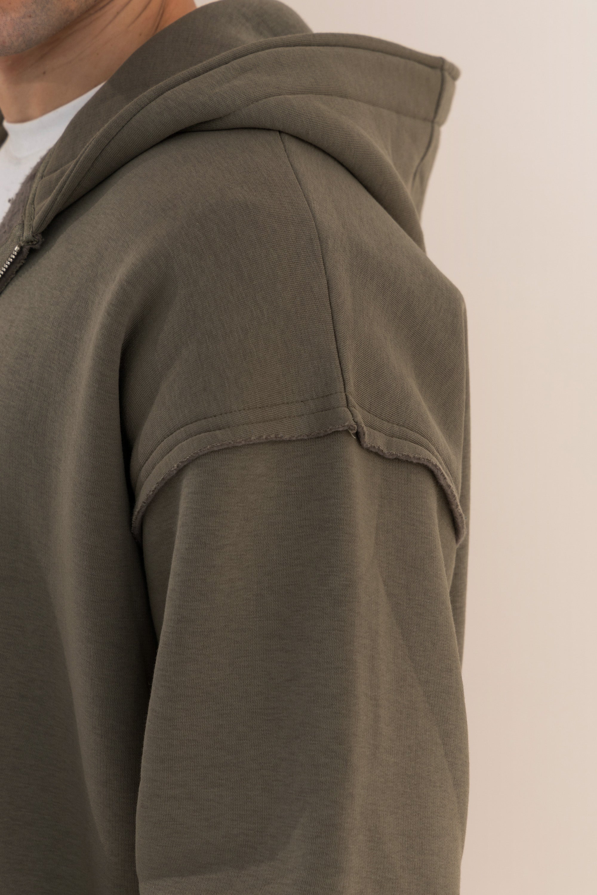 Olive Zip Up Distressed Hoodie Olive Zip Up Distressed Hoodie