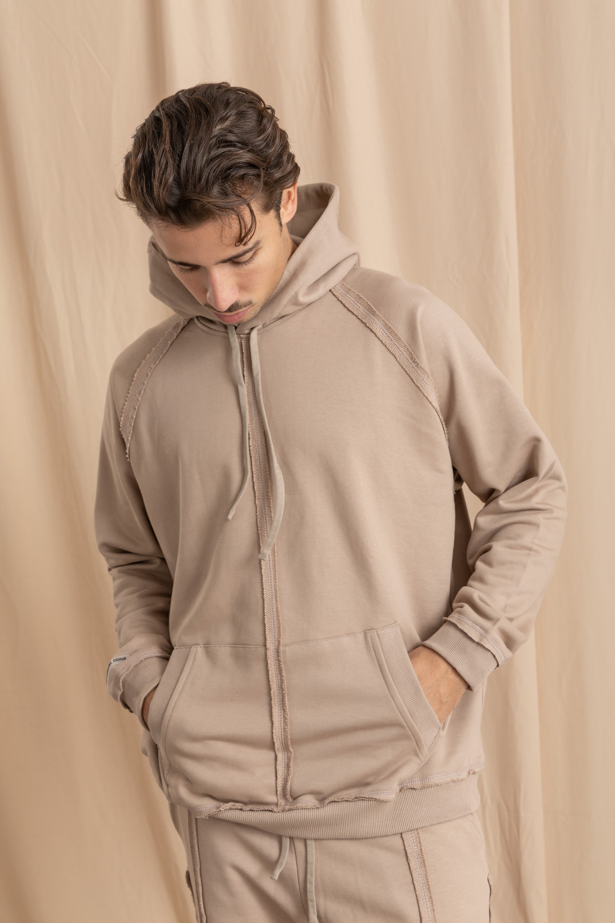Unisex Beige Distressed Hoodie Unisex Beige Distressed Hoodie