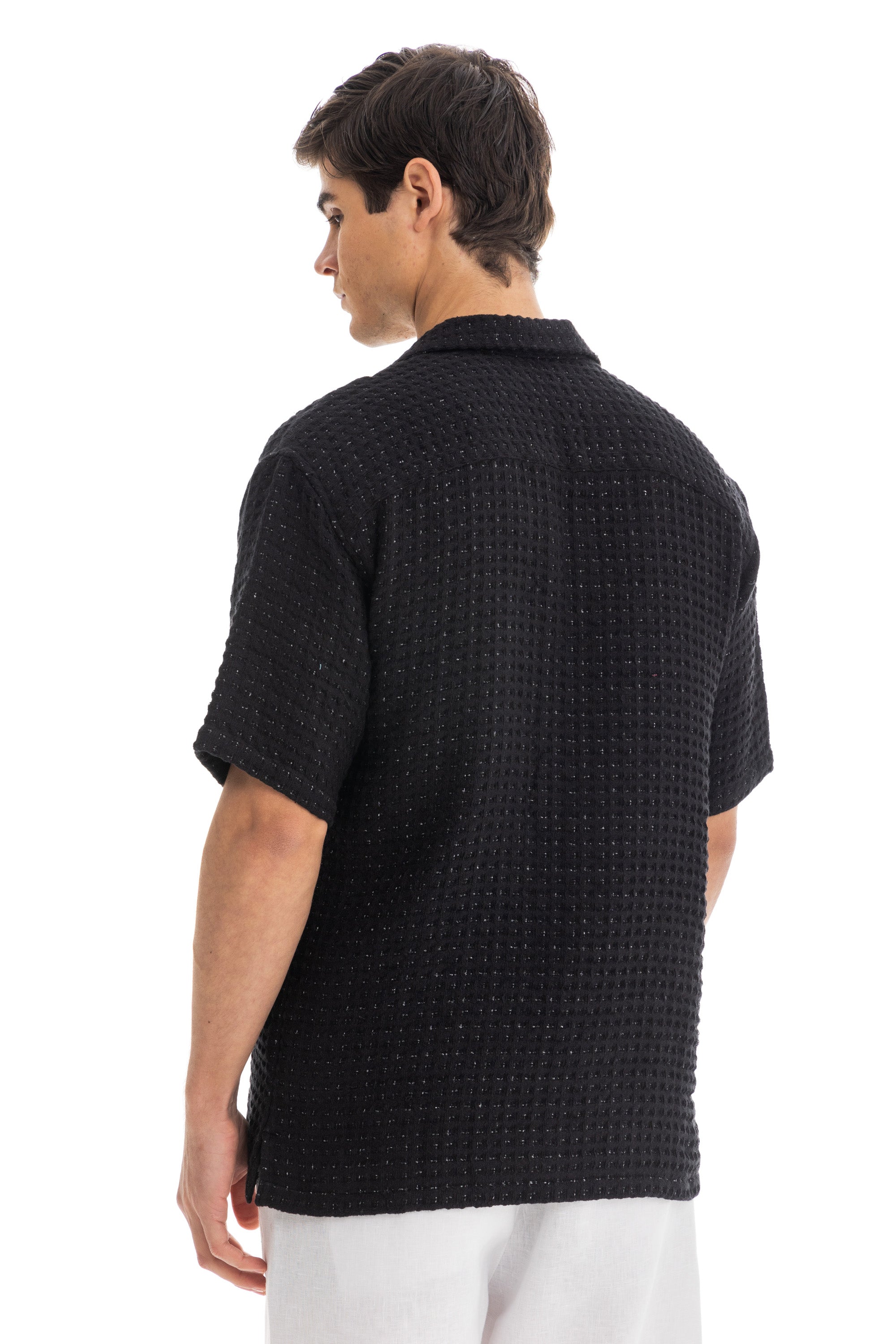Black Honey-Comb Cuban Shirt Black Honey-Comb Cuban Shirt