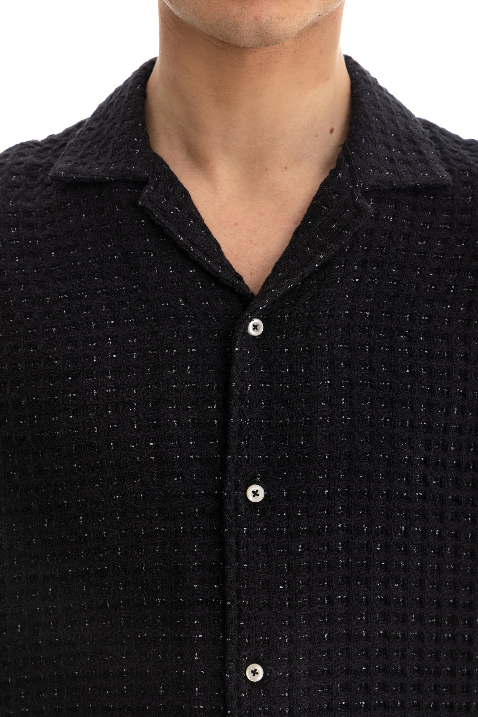Black Honey-Comb Cuban Shirt Black Honey-Comb Cuban Shirt