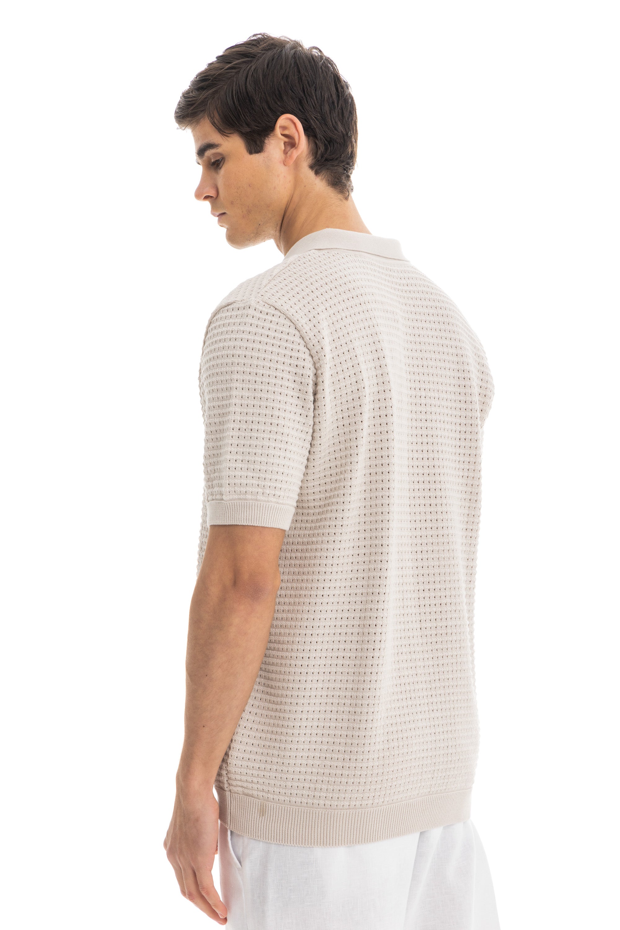 Beige Short Sleeve Knitted Shirt