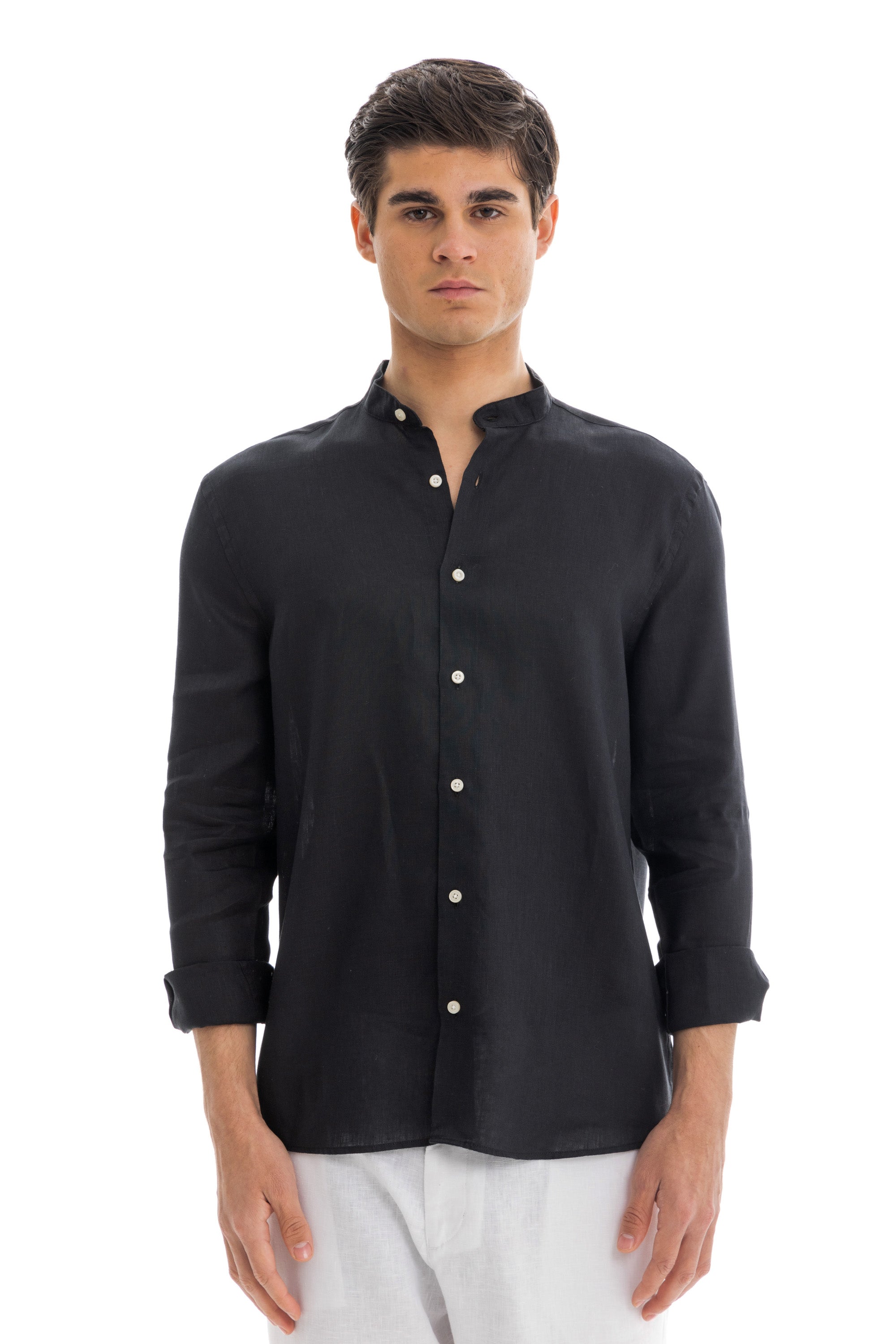 Black Semi Collar Linen Shirt