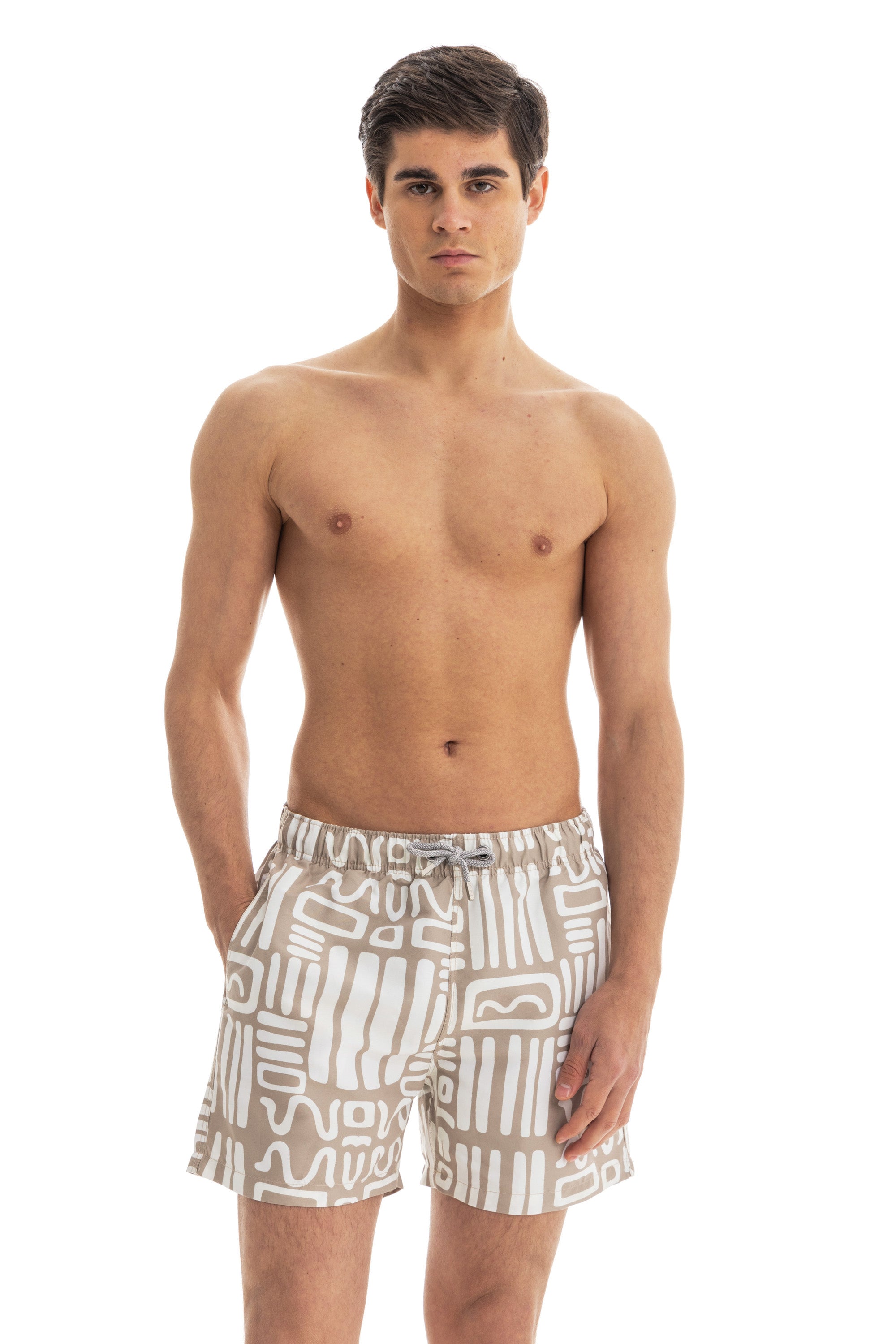 Beige Abstract Swim Shorts Beige Abstract Swim Shorts