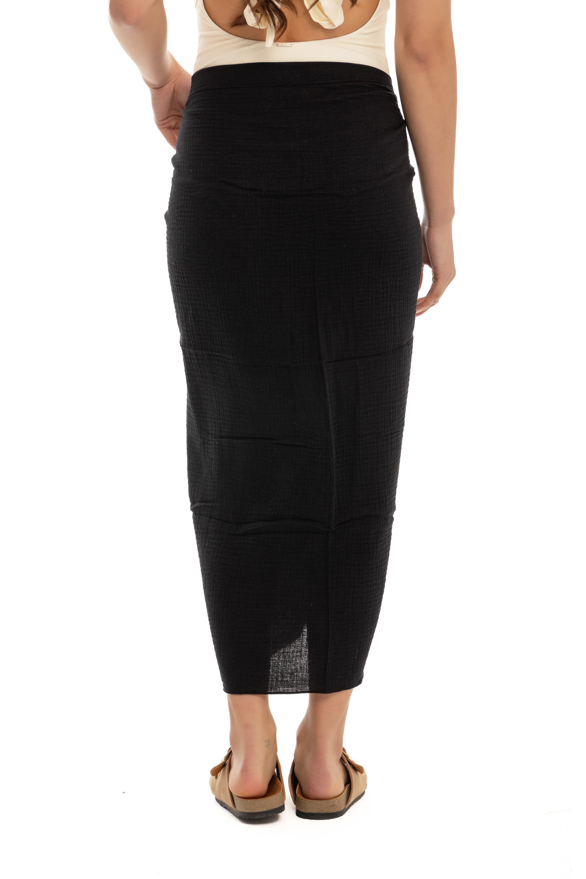 Black Cotton Crinkle Sarong Wrap