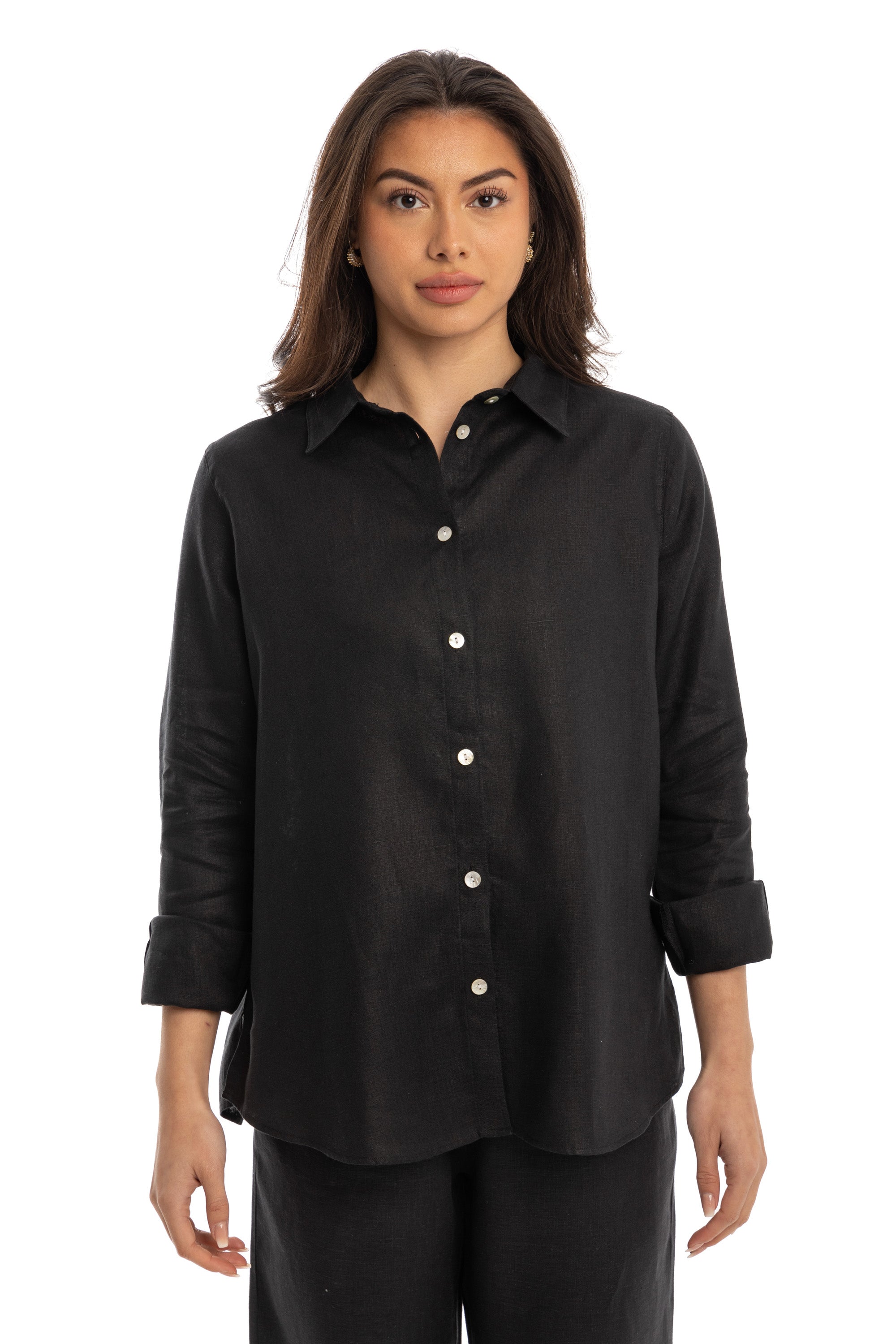 women's black linen shirt