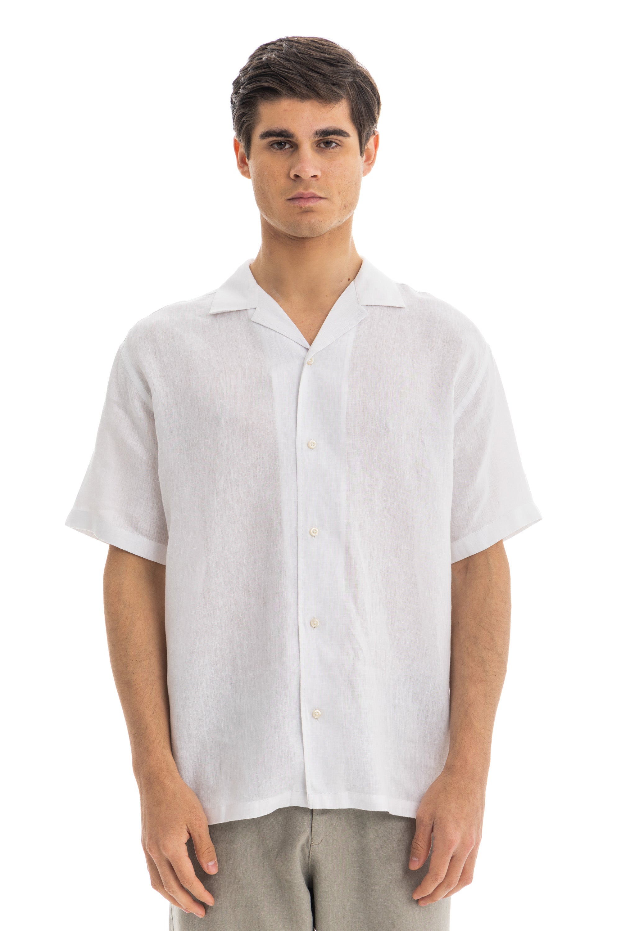 White Cuban Linen Shirt Short Sleeve