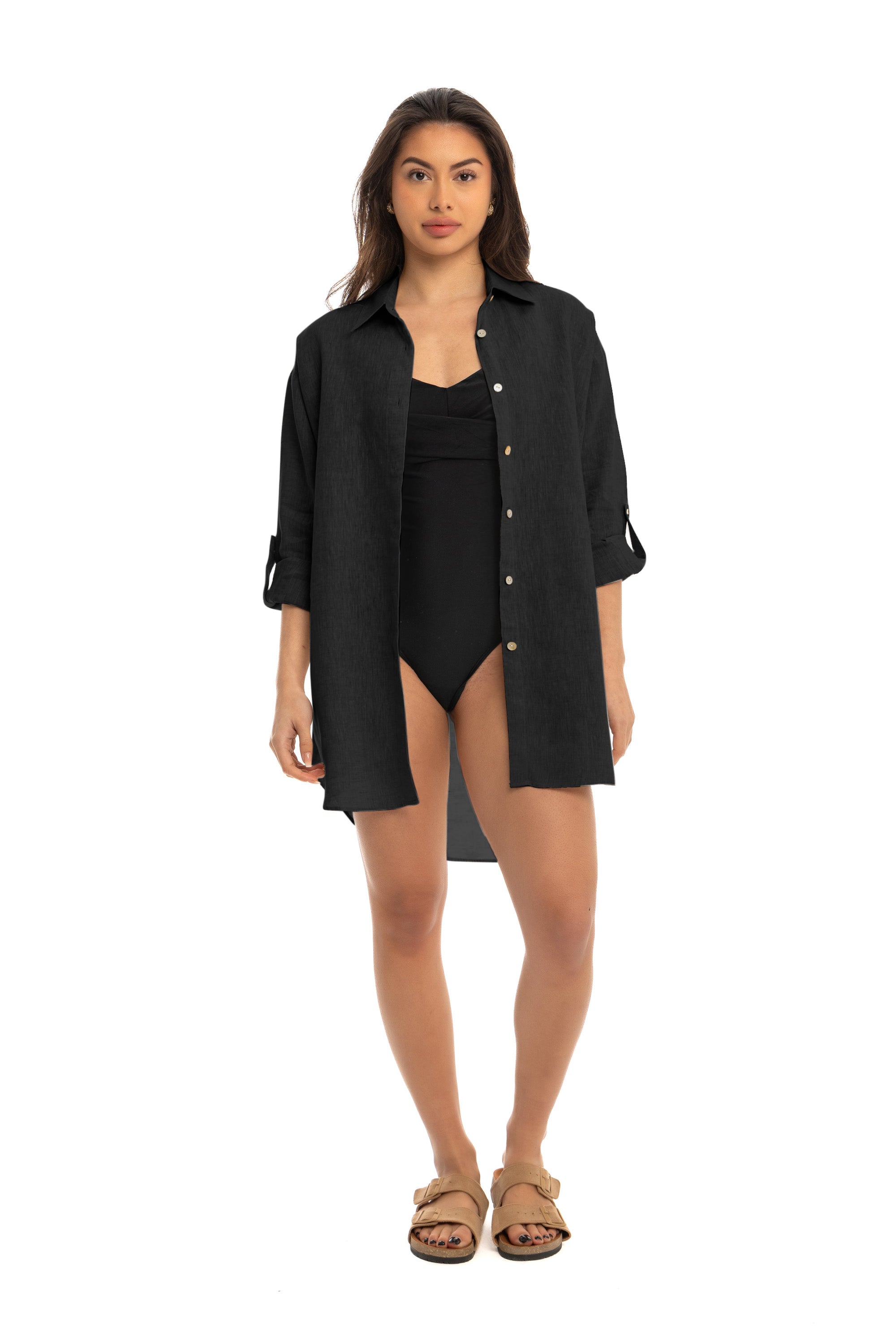 Women's Black Linen Cover Up