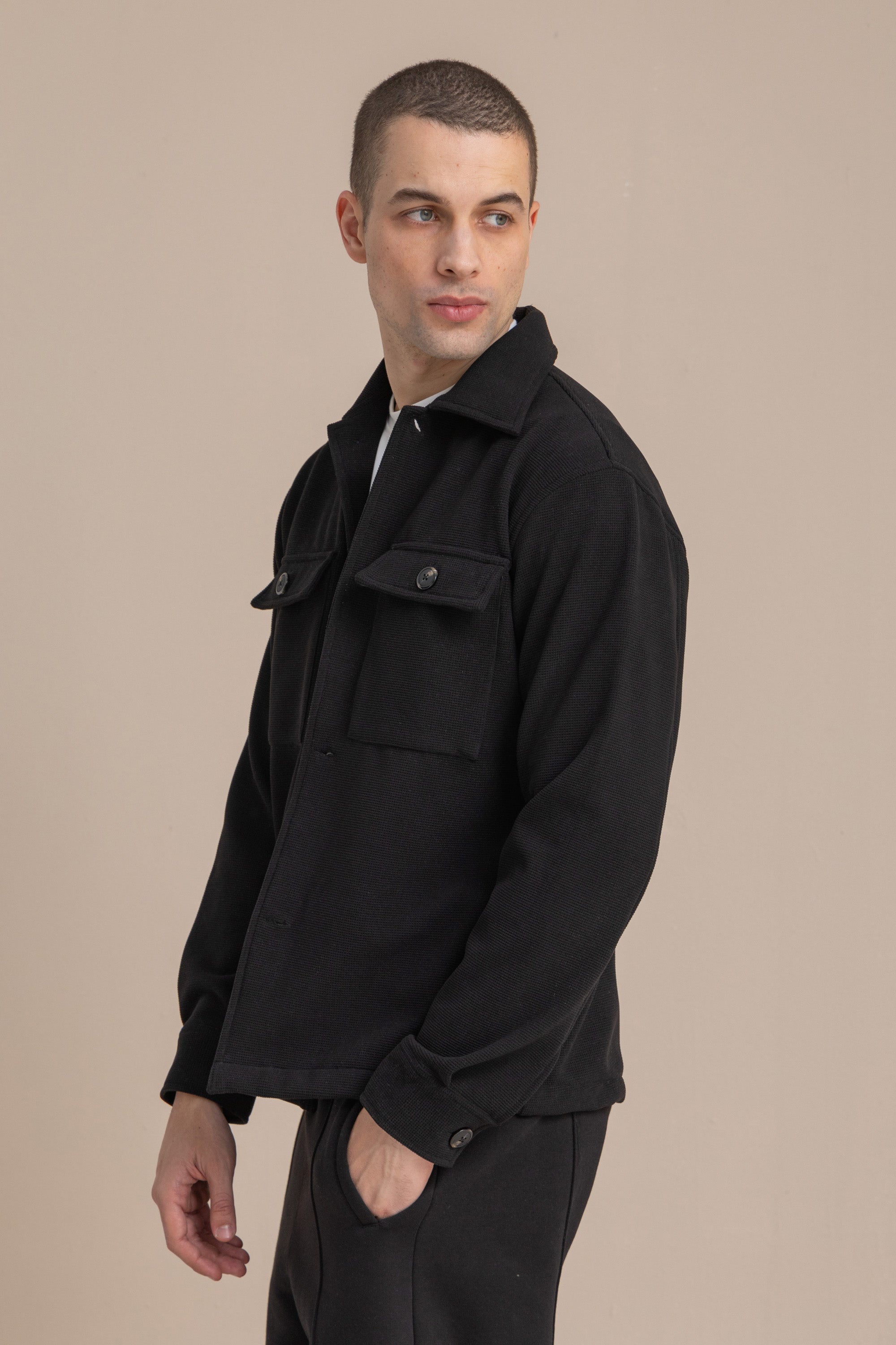 Black Textured Over Shirt