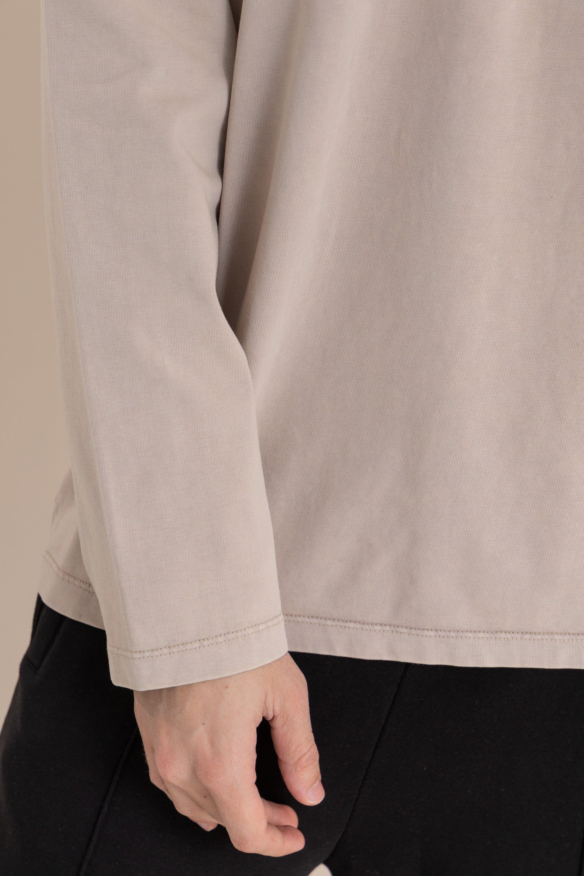 Beige Acid Wash Long Sleeve T-Shirt