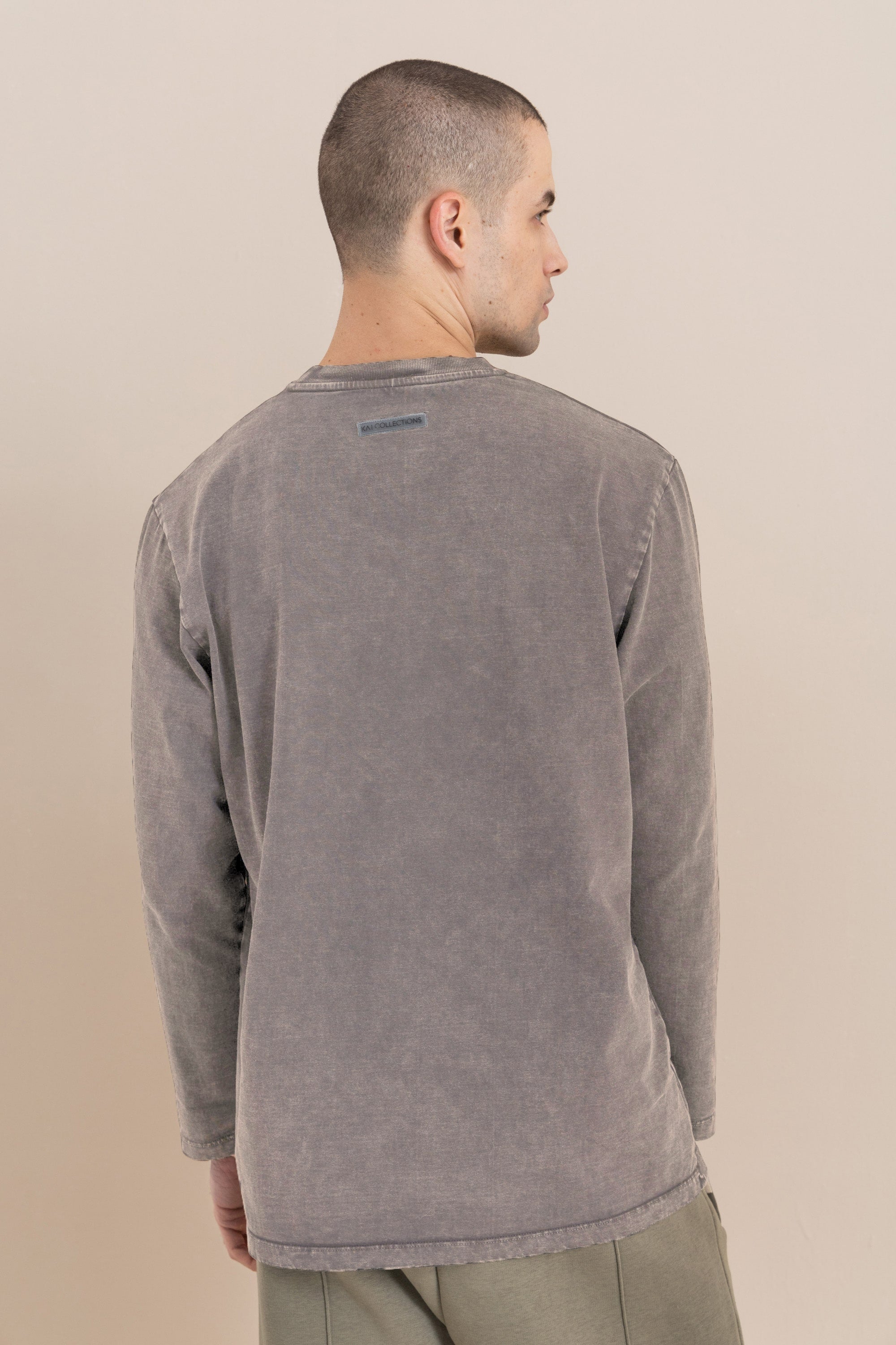 Grey Acid Wash Long Sleeve T-Shirt