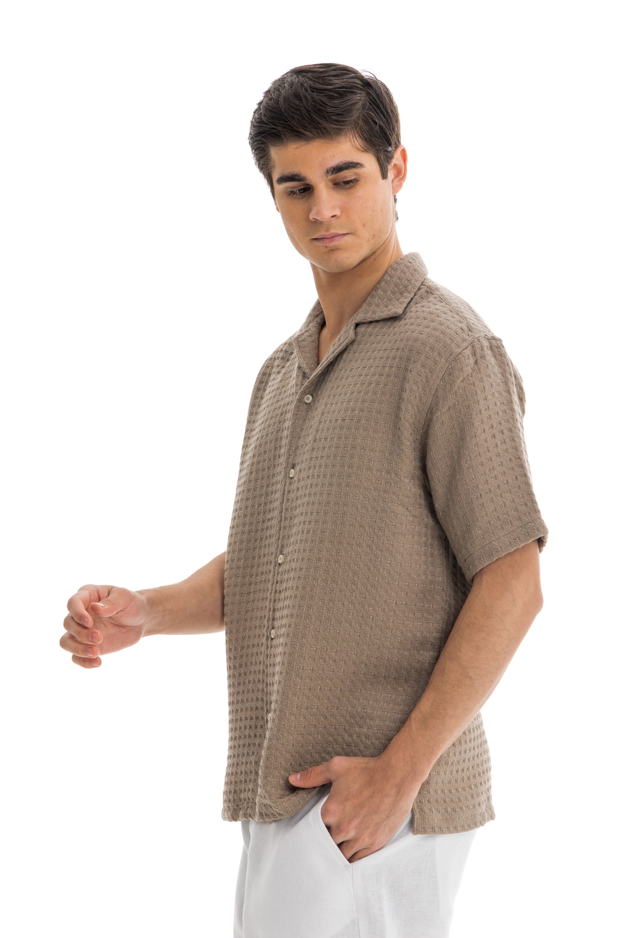 Khaki Honey-Comb Cuban Shirt Khaki Honey-Comb Cuban Shirt