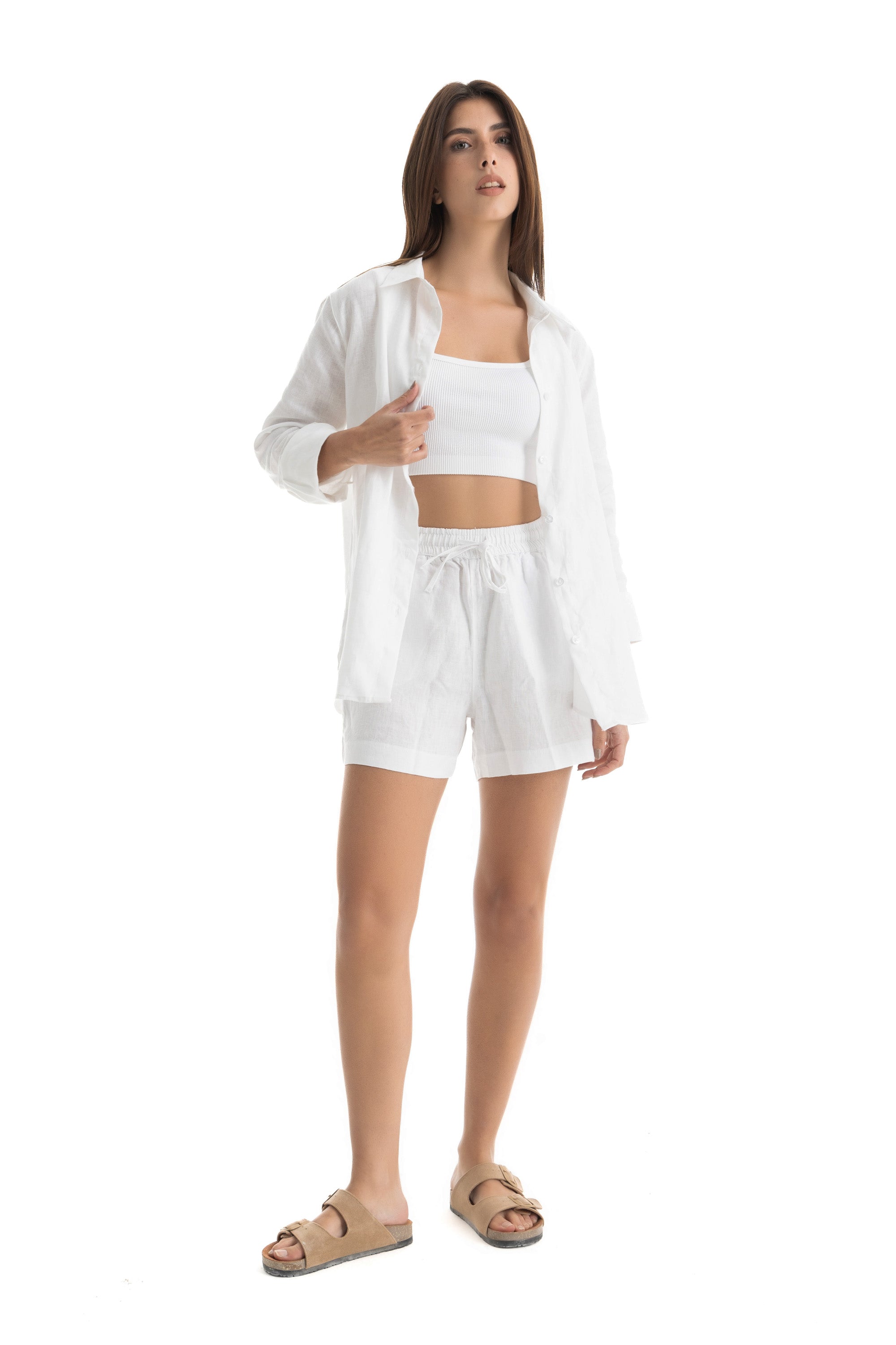 Women`s White Linen Shorts