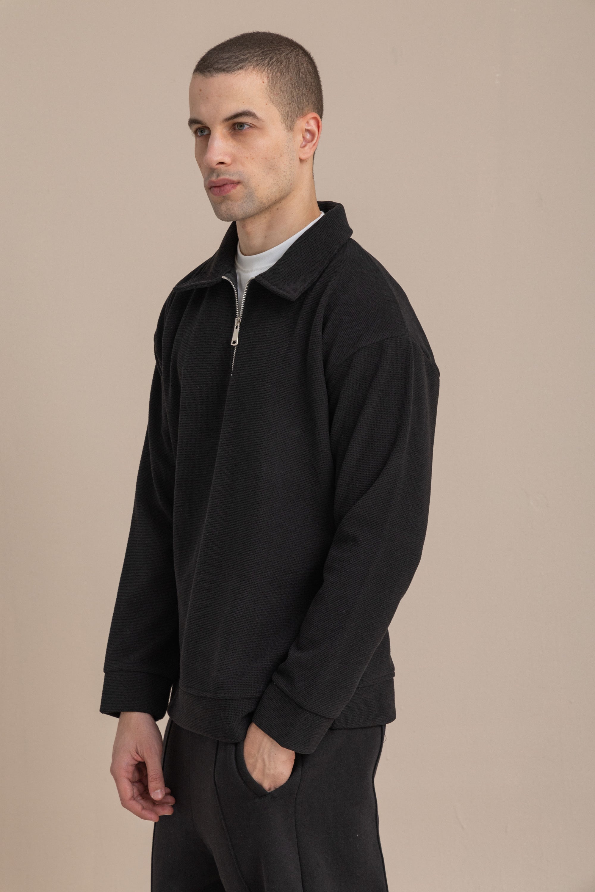 Black Textured Quarter Zipper Black Textured Quarter Zipper