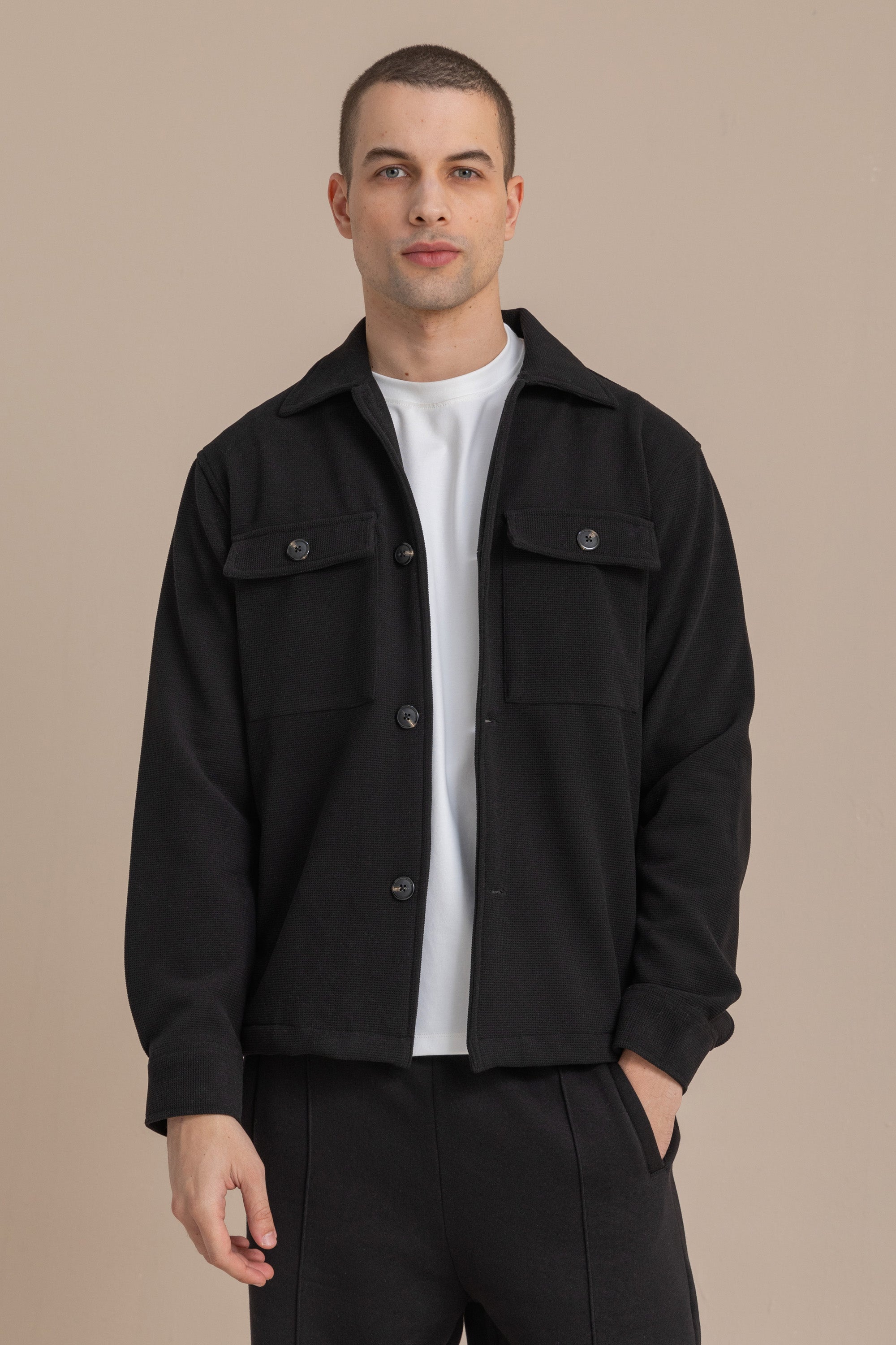 Black Textured Over Shirt