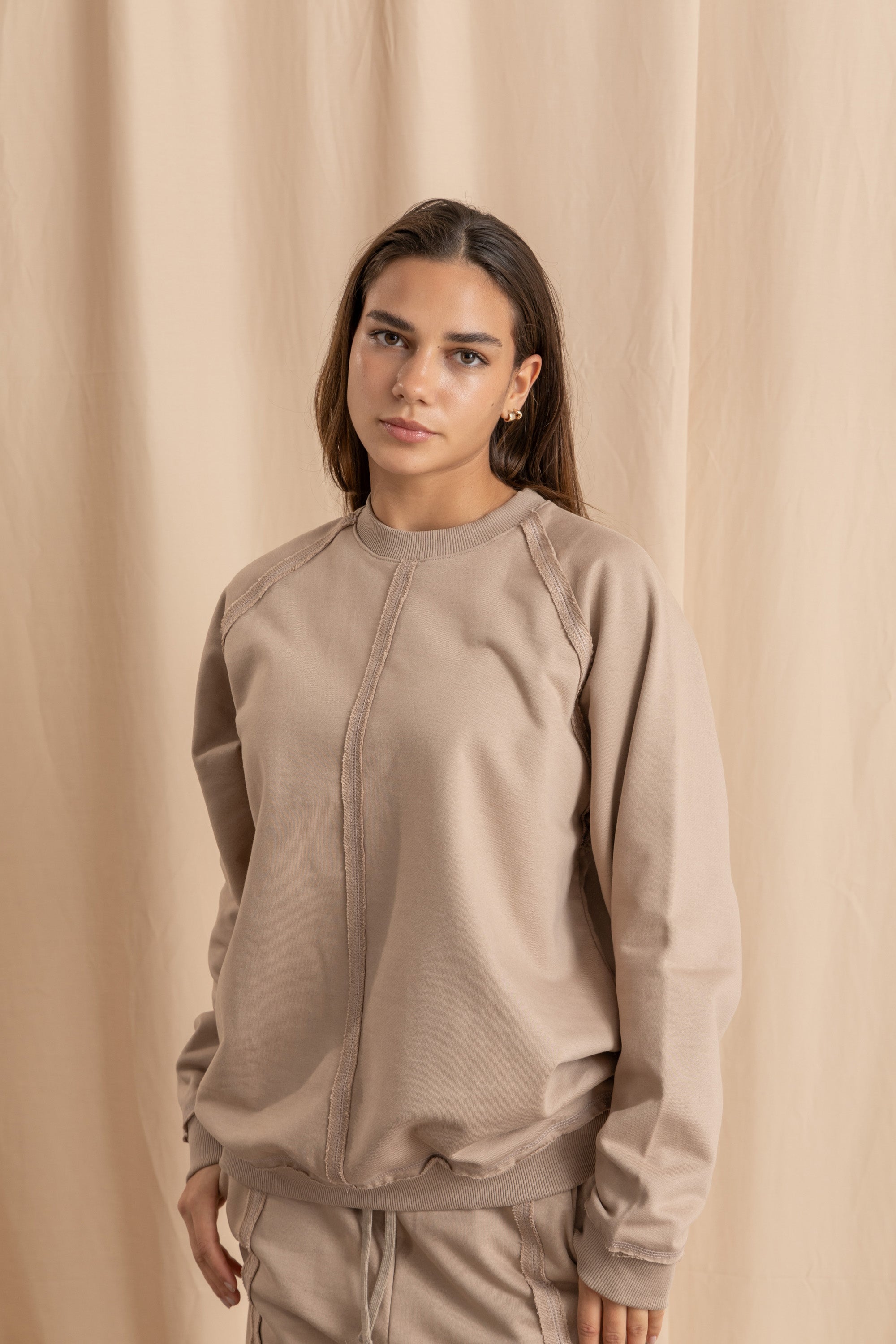 Unisex Beige Distressed Sweatshirt Unisex Beige Distressed Sweatshirt