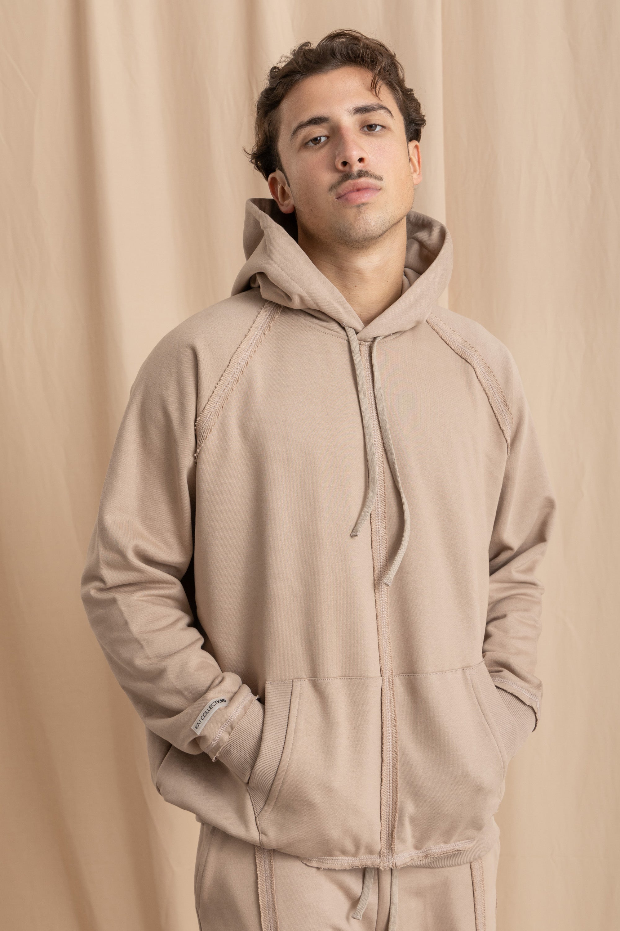 Unisex Beige Distressed Hoodie Unisex Beige Distressed Hoodie