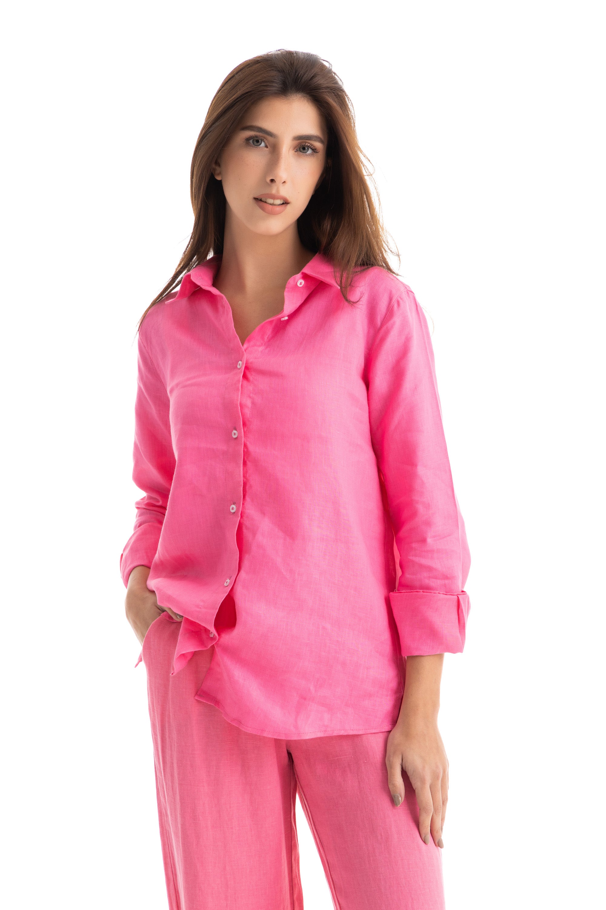 Womens Pink Linen Shirt