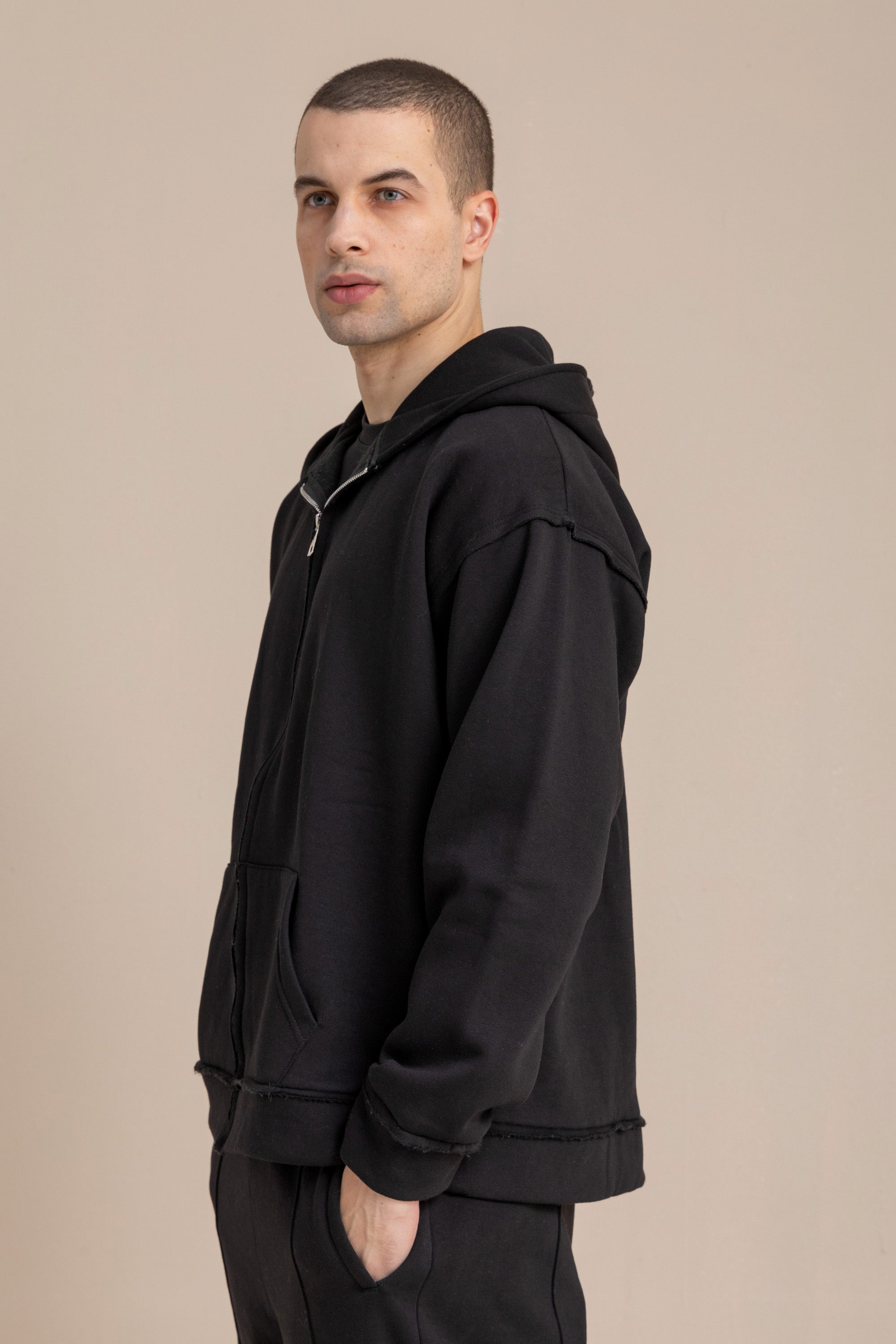 Black Zip Up Distressed Hoodie Black Zip Up Distressed Hoodie