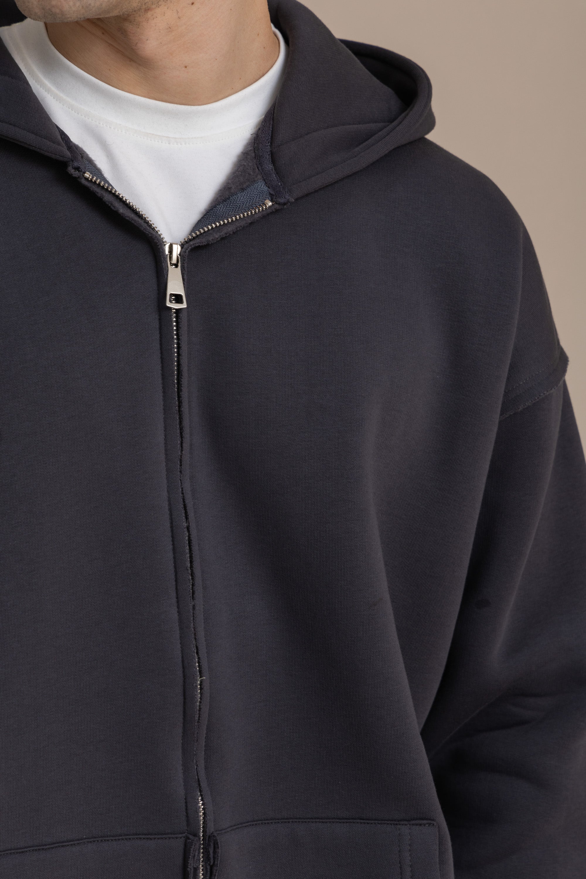 Charcoal Zip Up Distressed Hoodie Charcoal Zip Up Distressed Hoodie