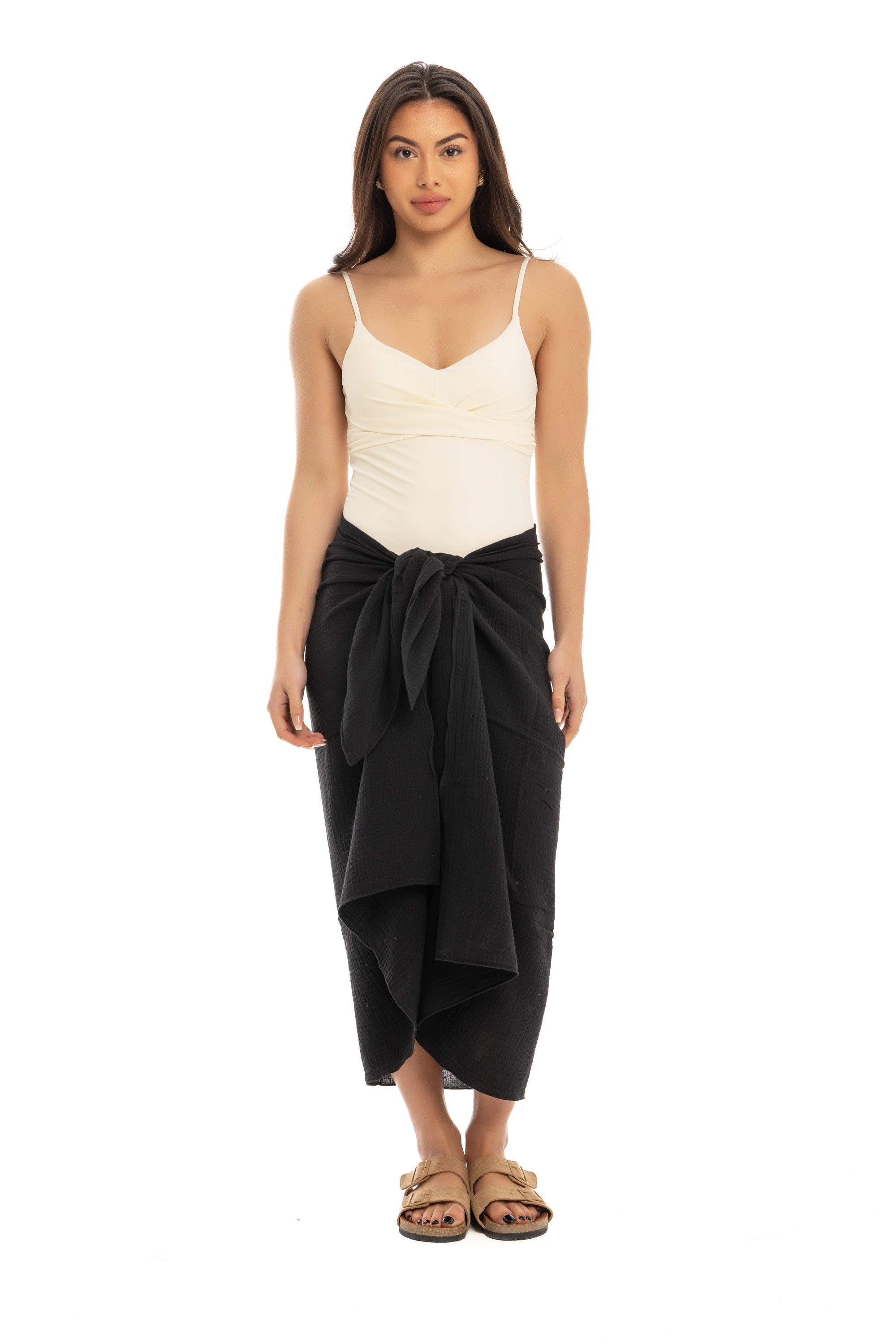 Black Cotton Crinkle Sarong Wrap