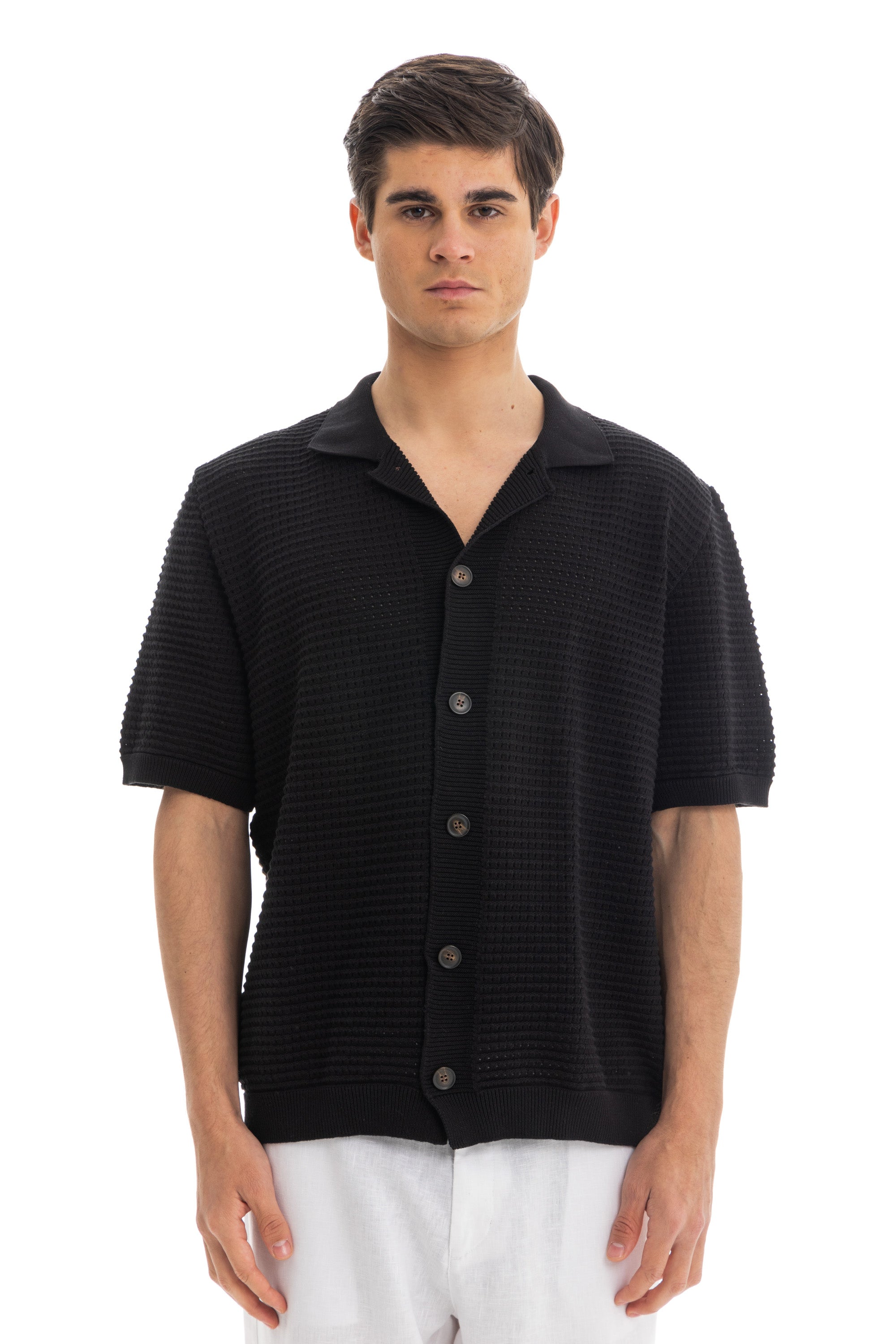 Black Short Sleeve Knitted Shirt Black Short Sleeve Knitted Shirt