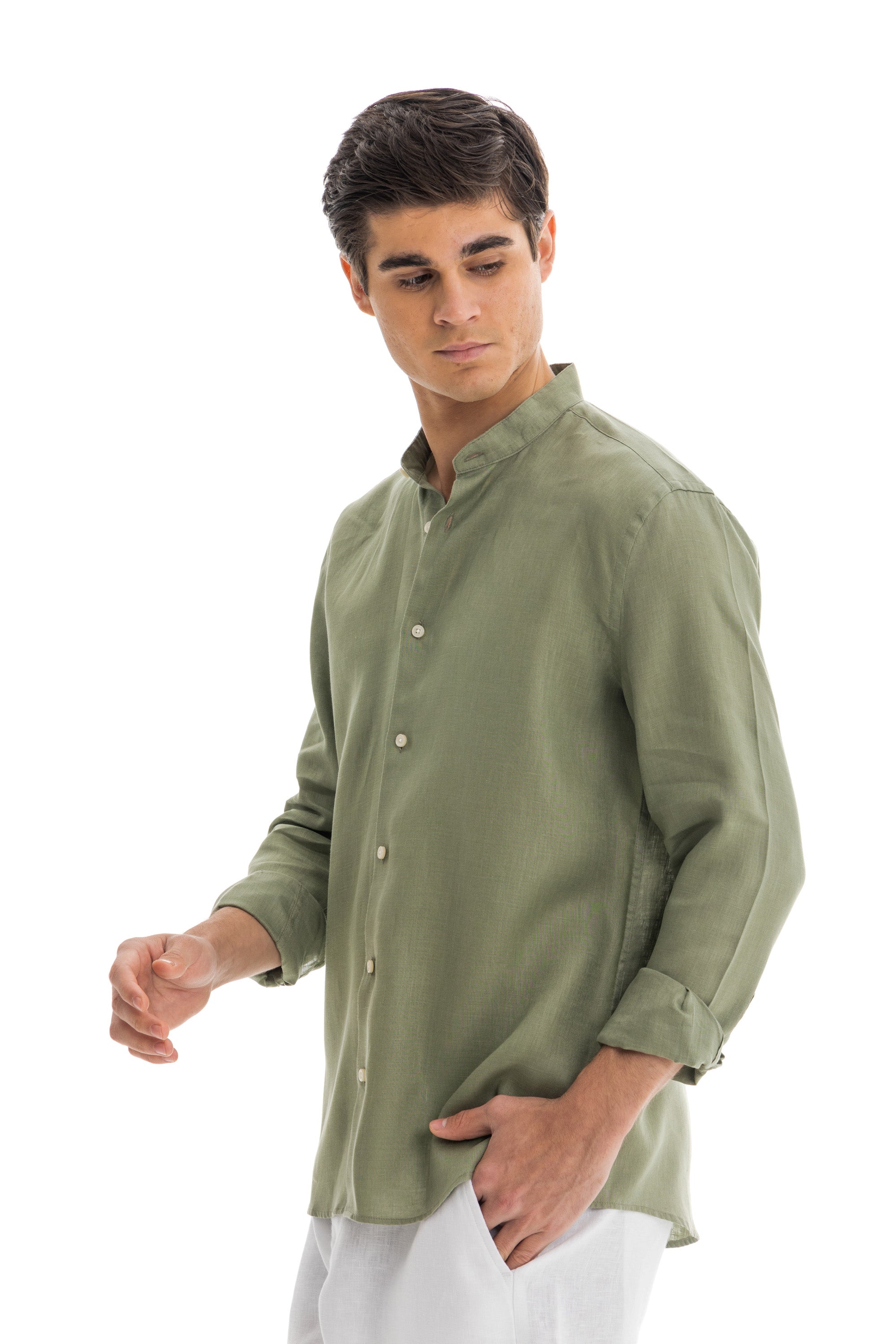 Pistachio Semi Colar Linen Shirt Pistachio Semi Colar Linen Shirt